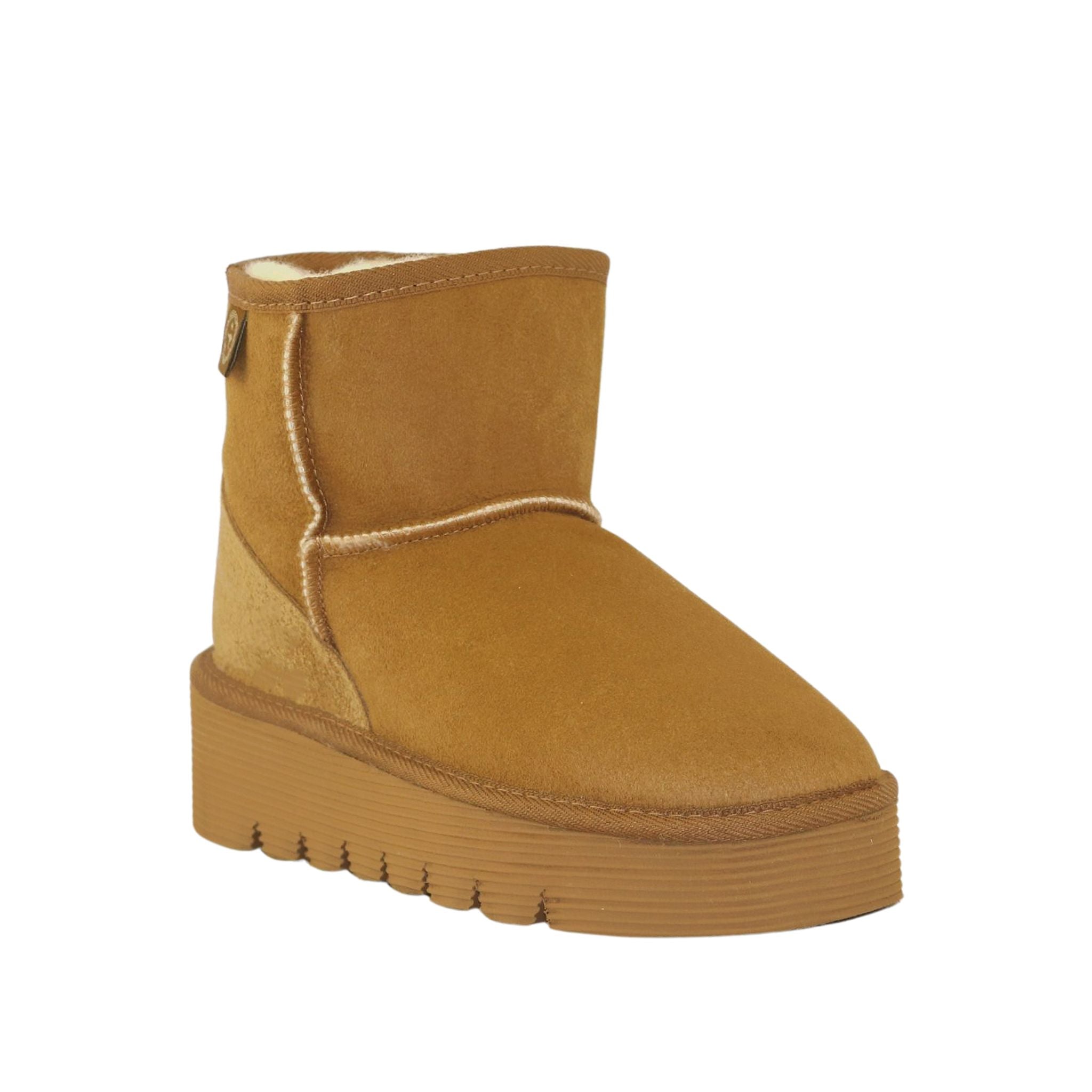 Sheepskins Downunder Platform Mini Chestnut Front 120 Womens Australian Made Sheepskin UGG Boot