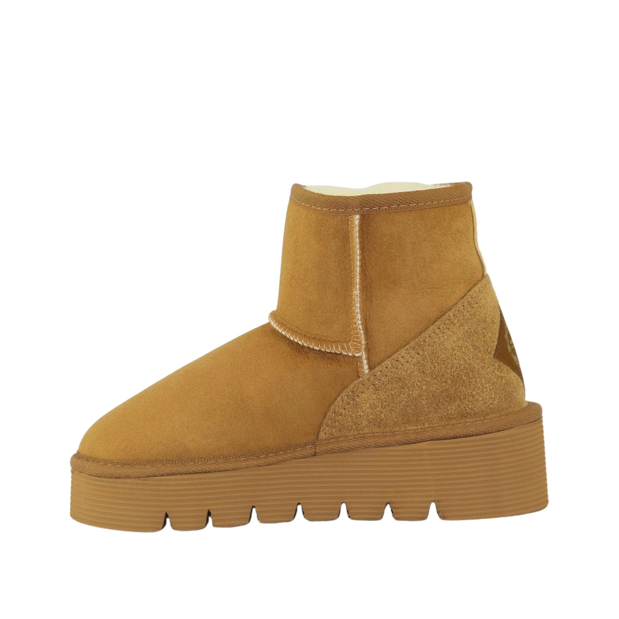 Sheepskins Downunder Platform Mini Chestnut Side Inner Womens Australian Made Sheepskin UGG Boot