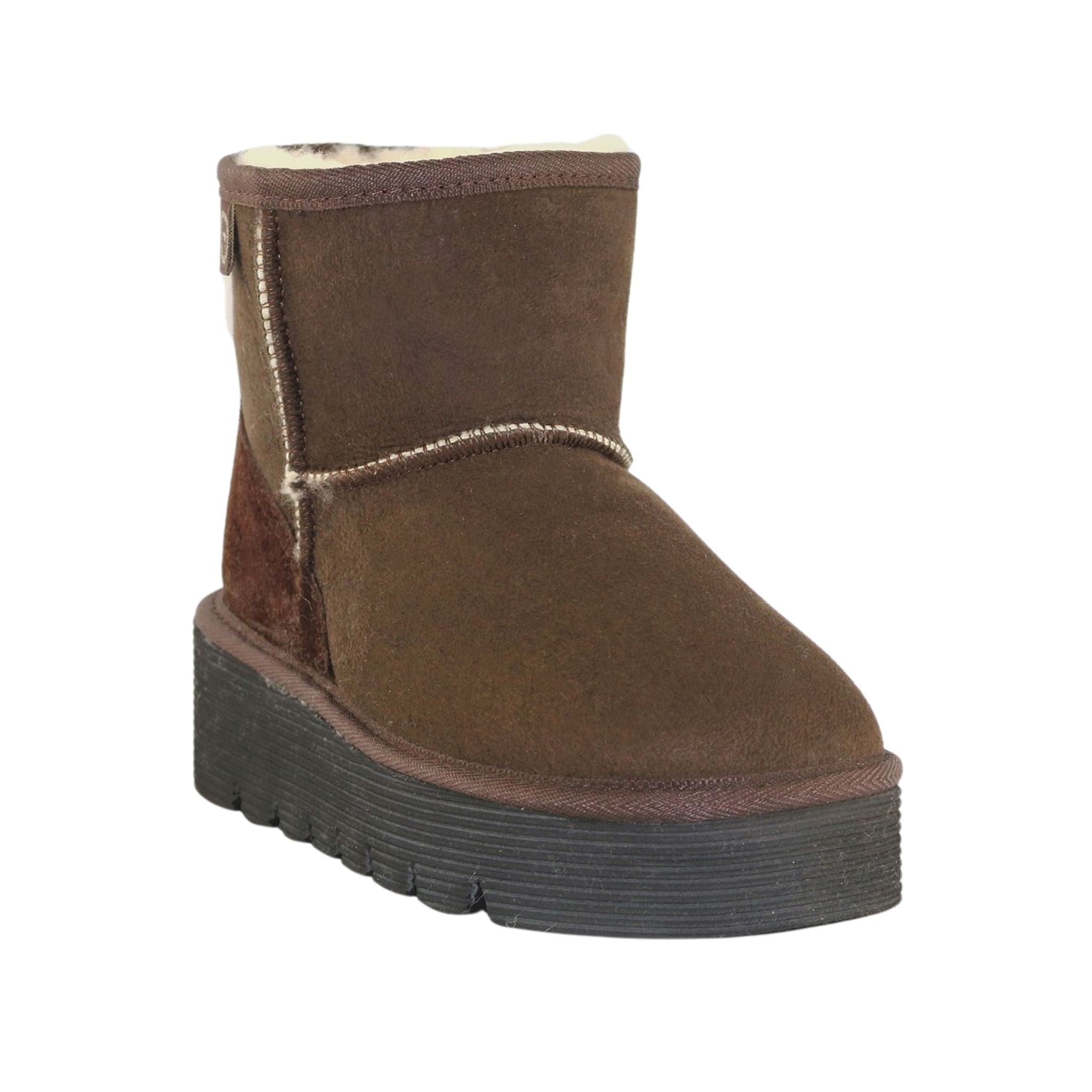 Sheepskins Downunder Platform Mini Chocolate Front 120 Womens Australian Made Sheepskin UGG Boot