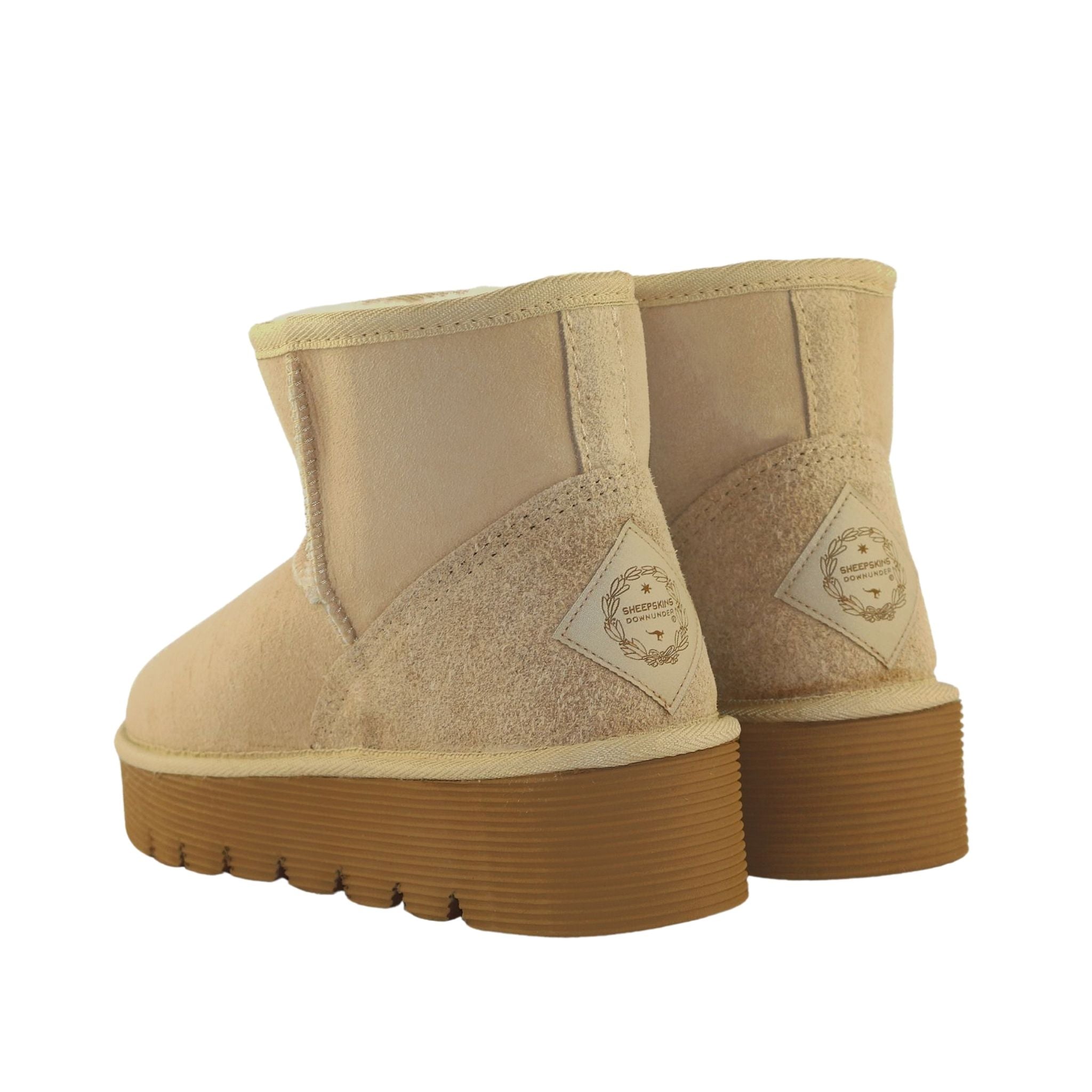 Sheepskins Downunder Platform Mini Sand Pairs Back Womens Australian Made Sheepskin UGG Boot