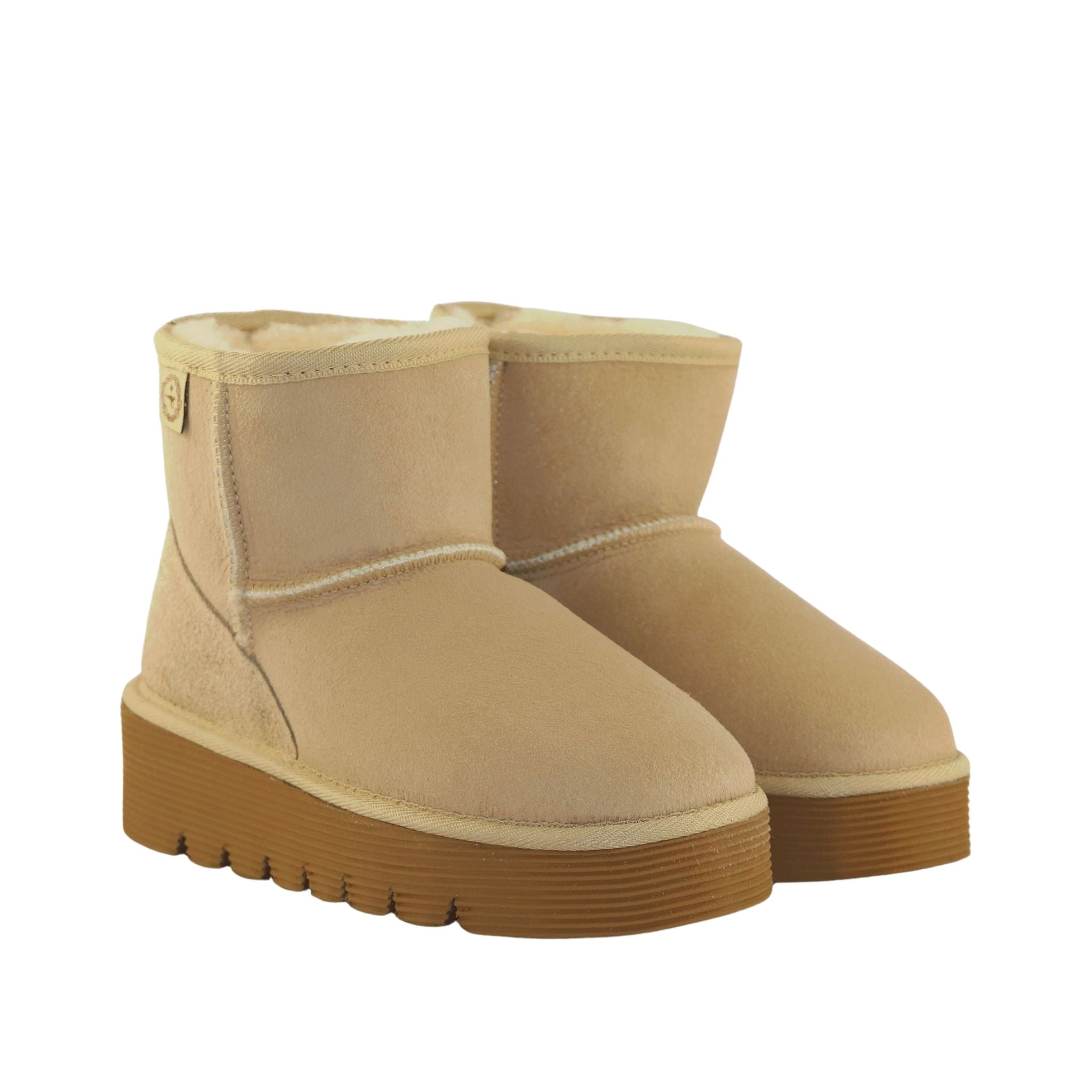 Sheepskins Downunder Platform Mini Sand Pairs Front Womens Australian Made Sheepskin UGG Boot