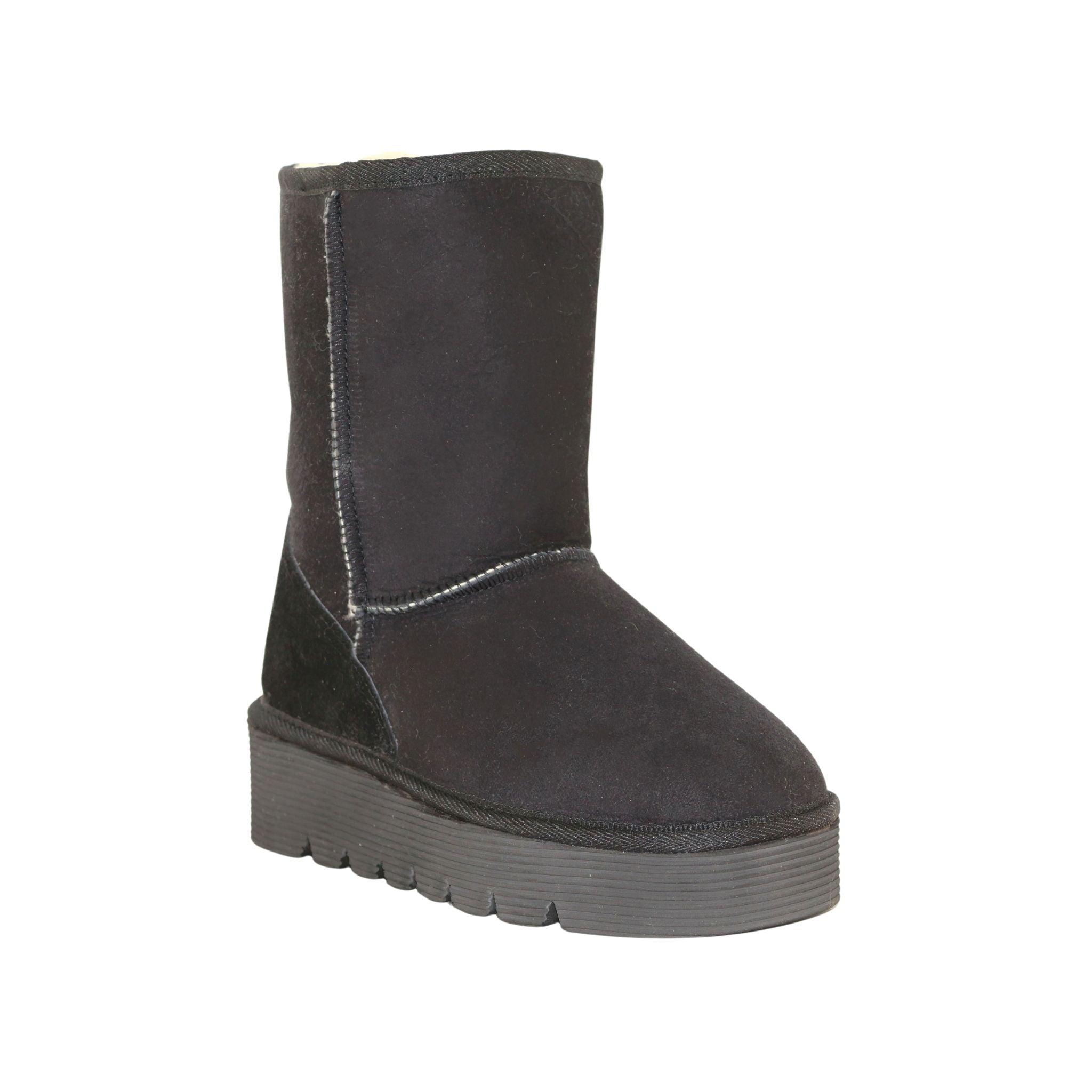 Sheepskins Downunder Platform Short Black Front 120 Womens Australian Made Sheepskin UGG Boot