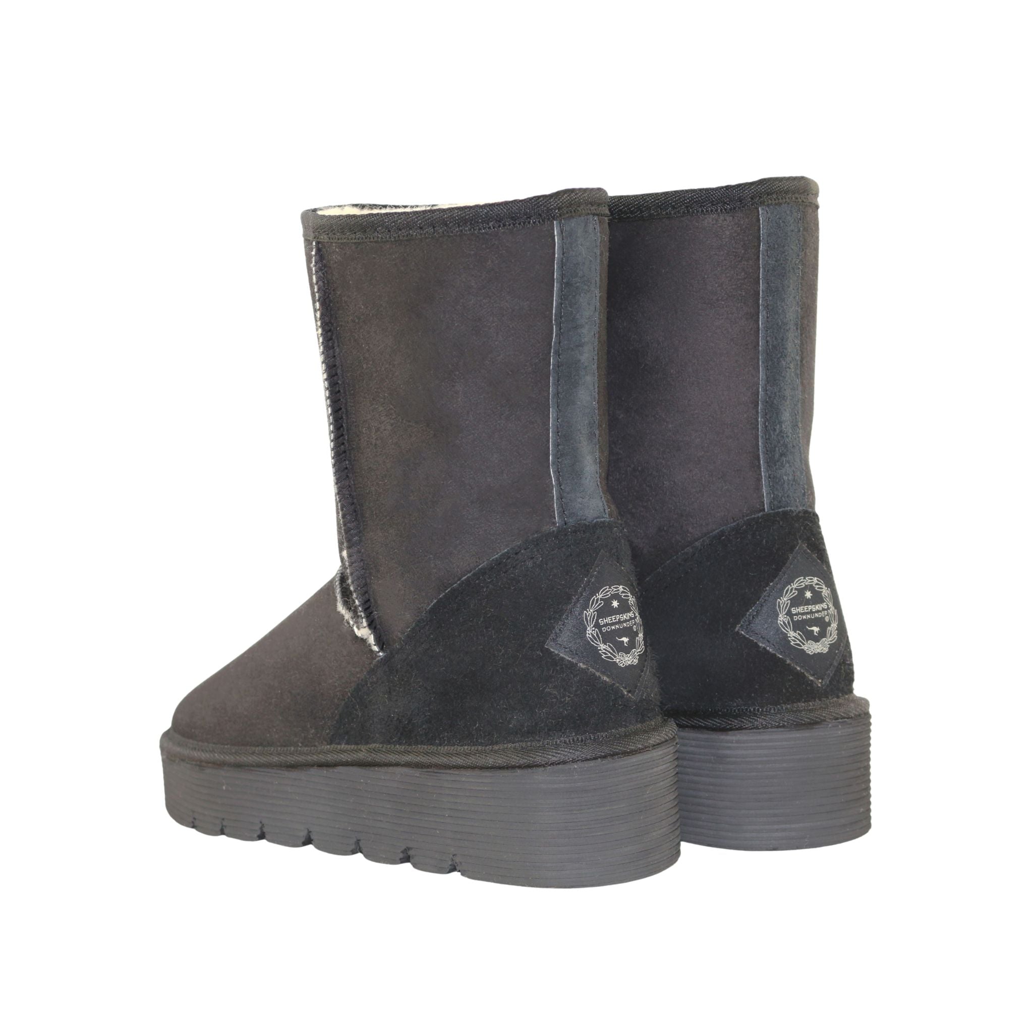 Sheepskins Downunder Platform Short Black Pairs Back Womens Australian Made Sheepskin UGG Boot