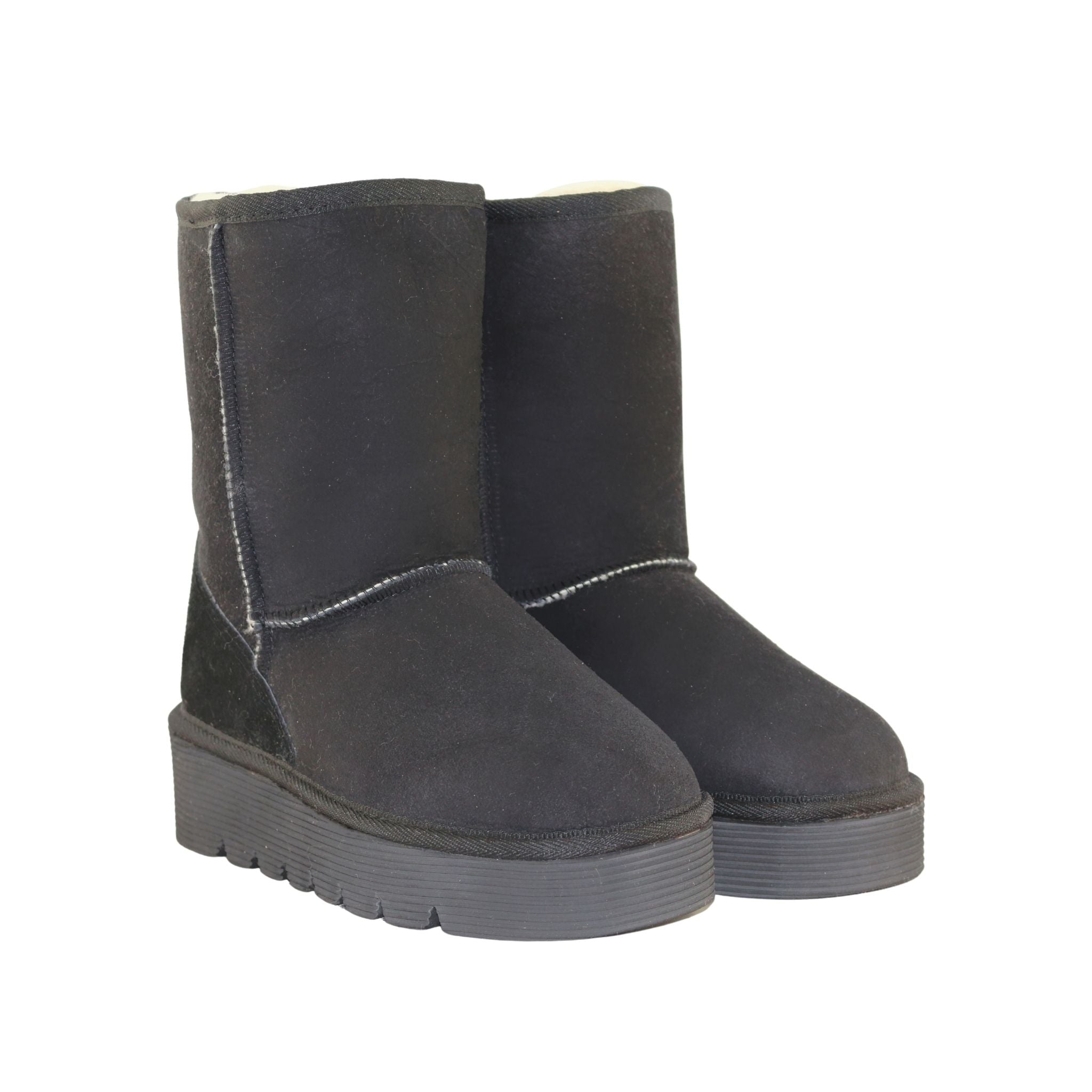 Sheepskins Downunder Platform Short Black Pairs Front Womens Australian Made Sheepskin UGG Boot