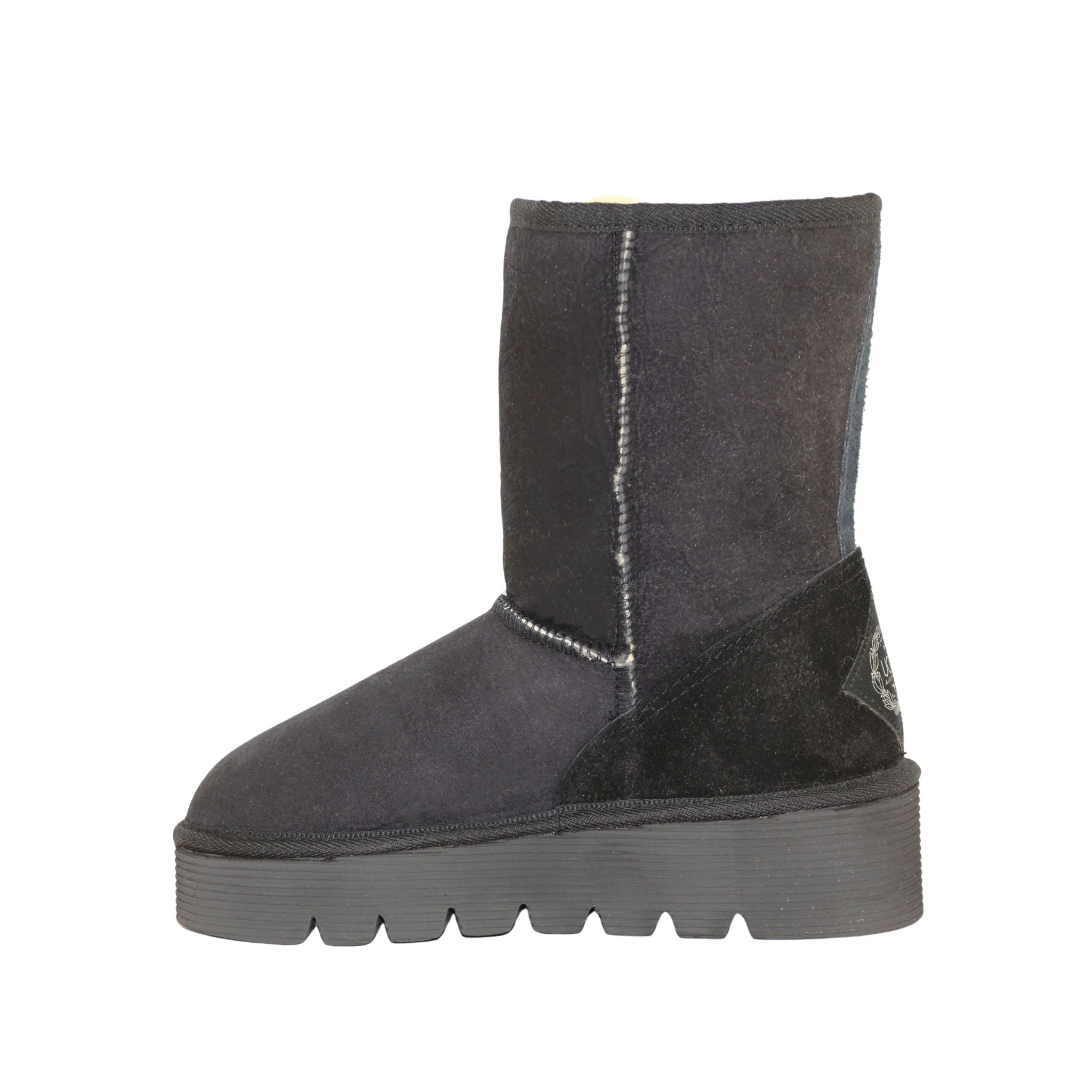 Sheepskins Downunder Platform Short Black Side Inner Womens Australian Made Sheepskin UGG Boot