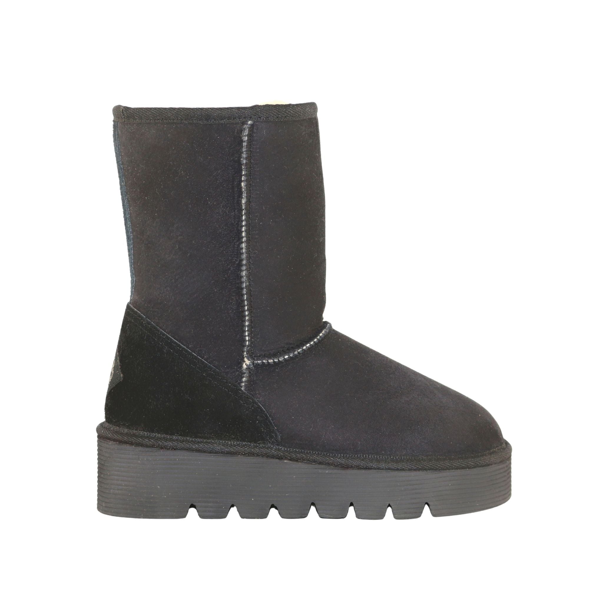 Sheepskins Downunder Platform Short Black Side Womens Australian Made Sheepskin UGG Boot