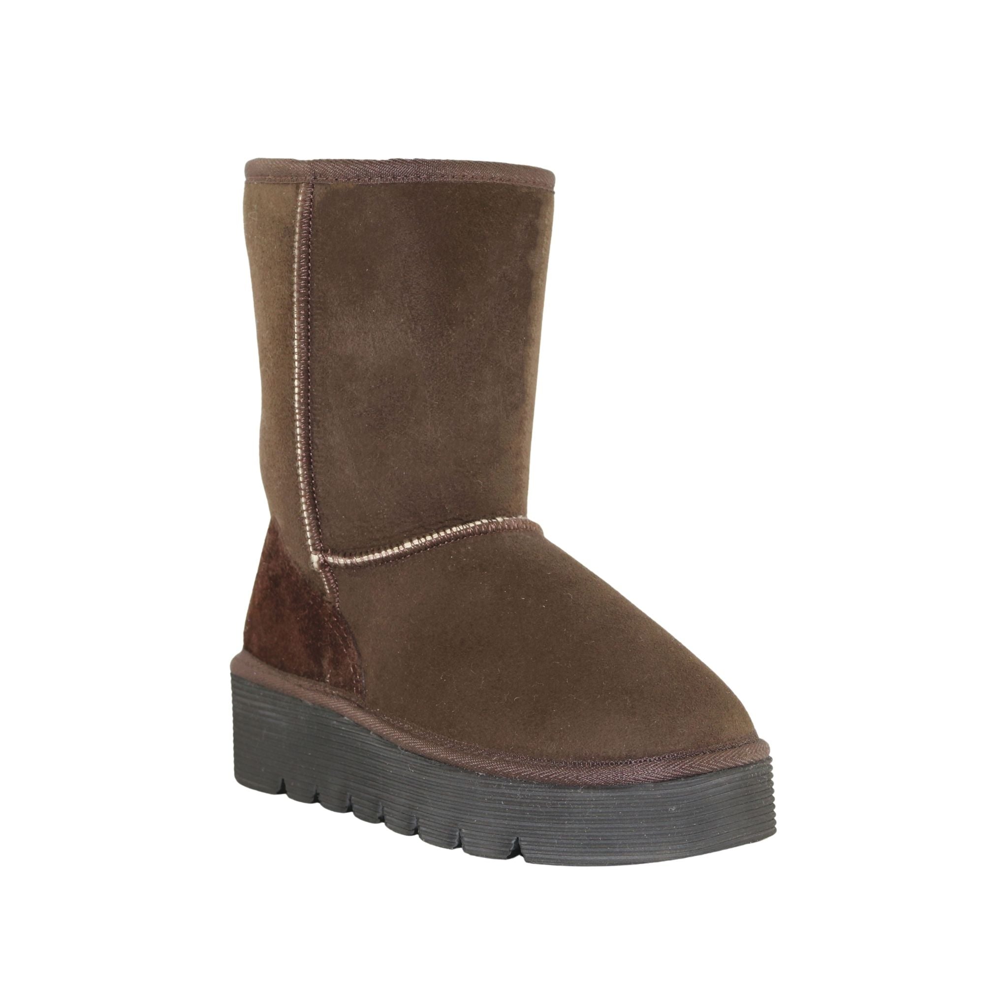 Sheepskins Downunder Platform Short Chocolate Front 120 Womens Australian Made Sheepskin UGG Boot