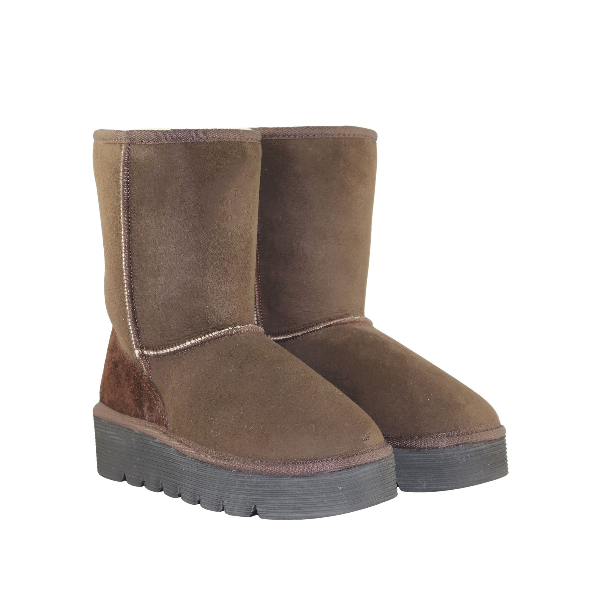 Sheepskins Downunder Platform Short Chocolate Pairs Front Womens Australian Made Sheepskin UGG Boot
