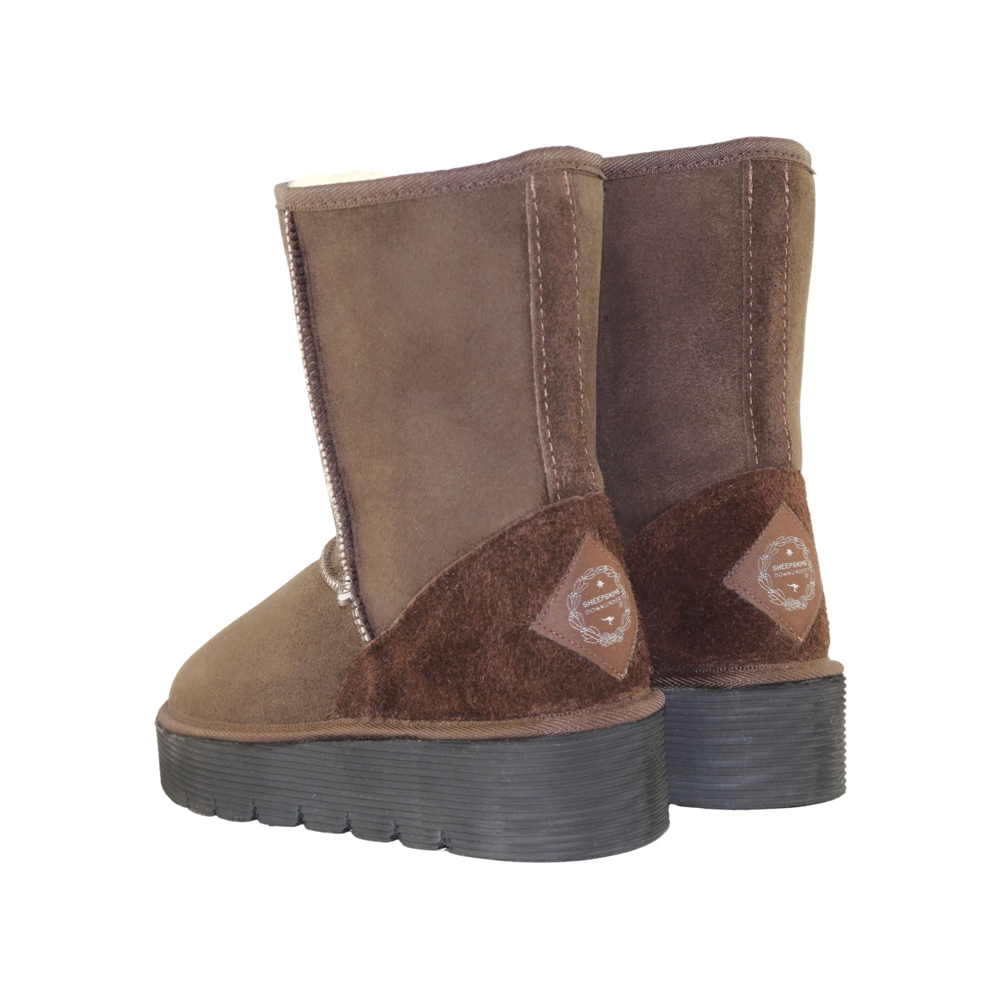 Sheepskins Downunder Platform Short Chocolate Pairs Back Womens Australian Made Sheepskin UGG Boot