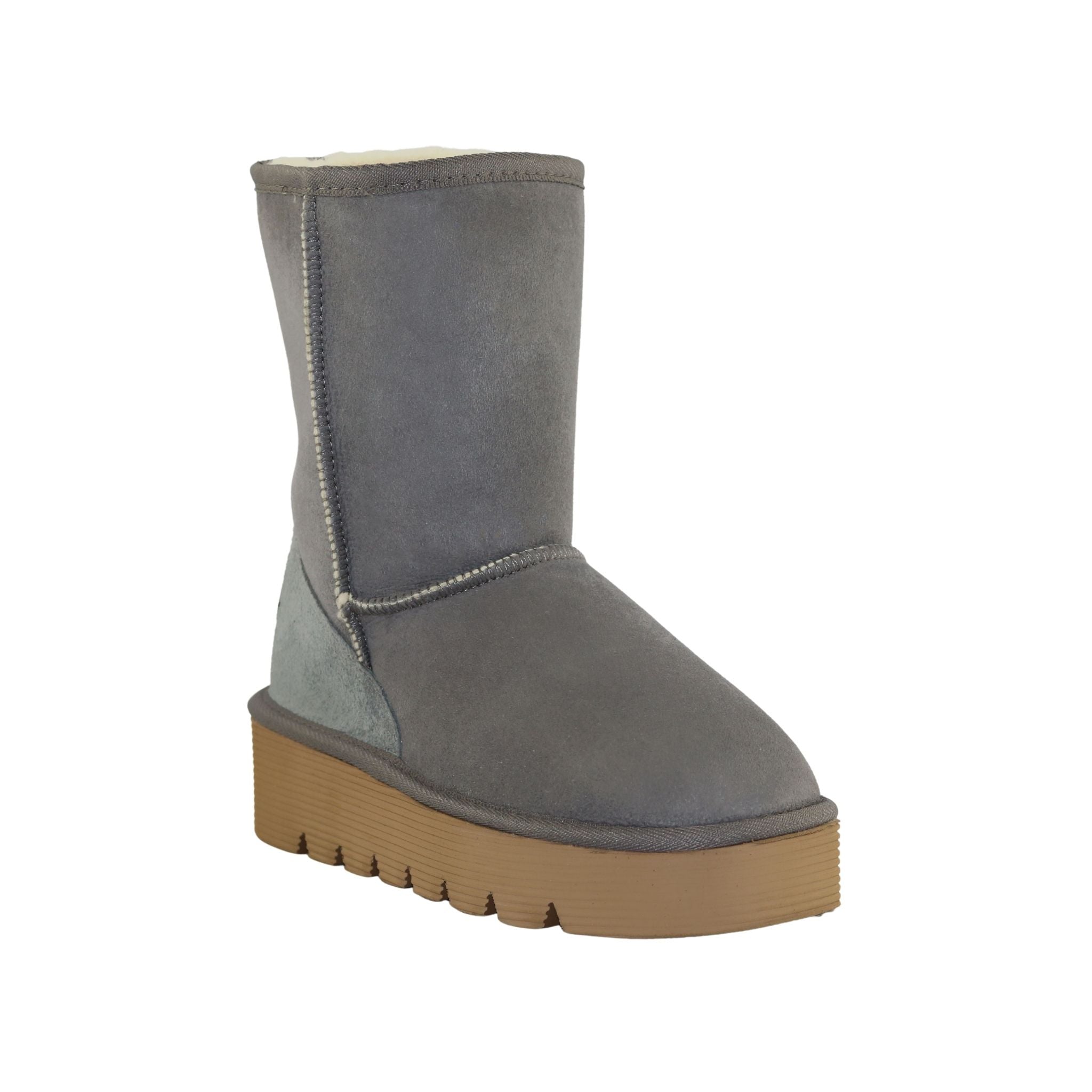 Sheepskins Downunder Platform Short Grey Front 120 Womens Australian Made Sheepskin UGG Boot