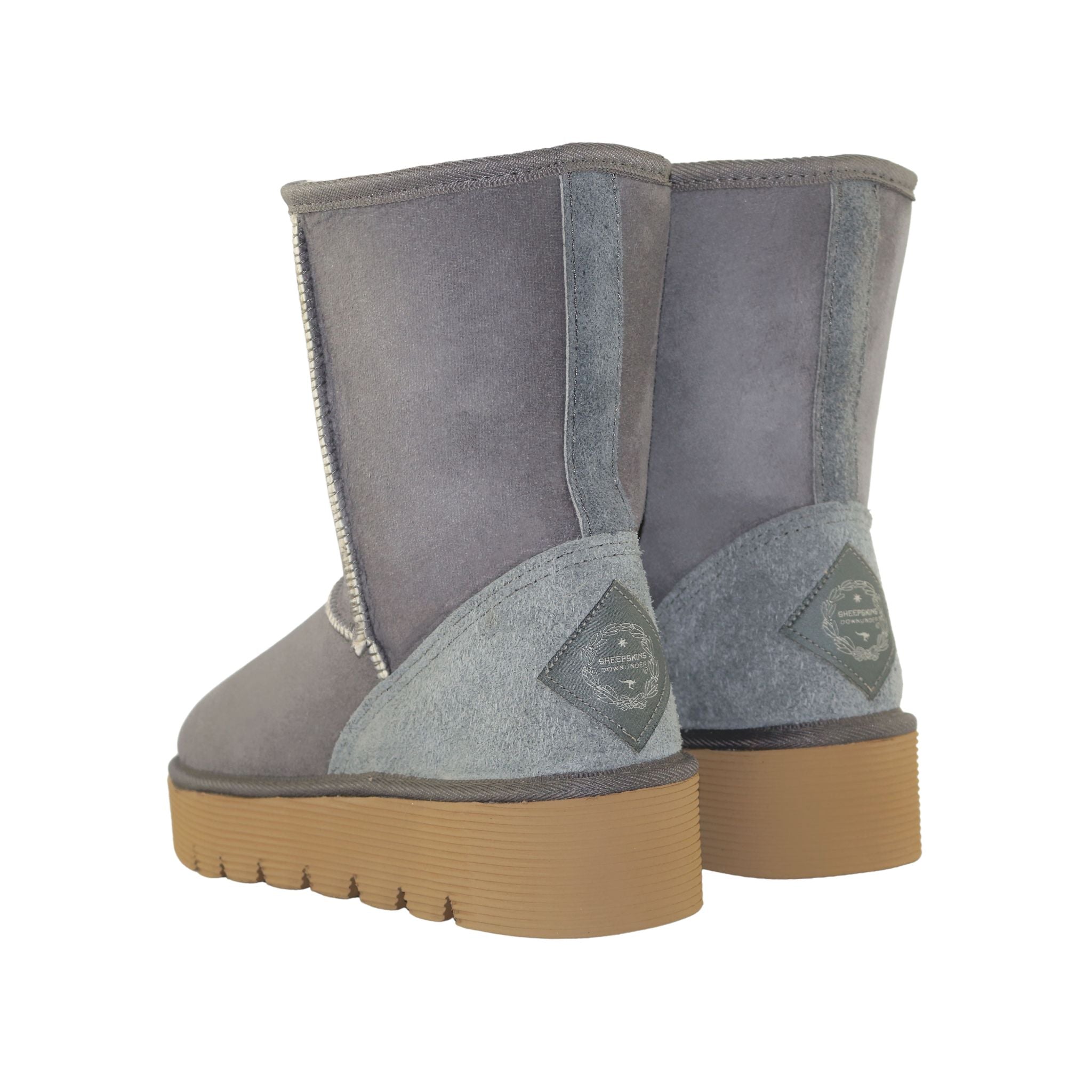 Sheepskins Downunder Platform Short Grey Pairs Back Womens Australian Made Sheepskin UGG Boot