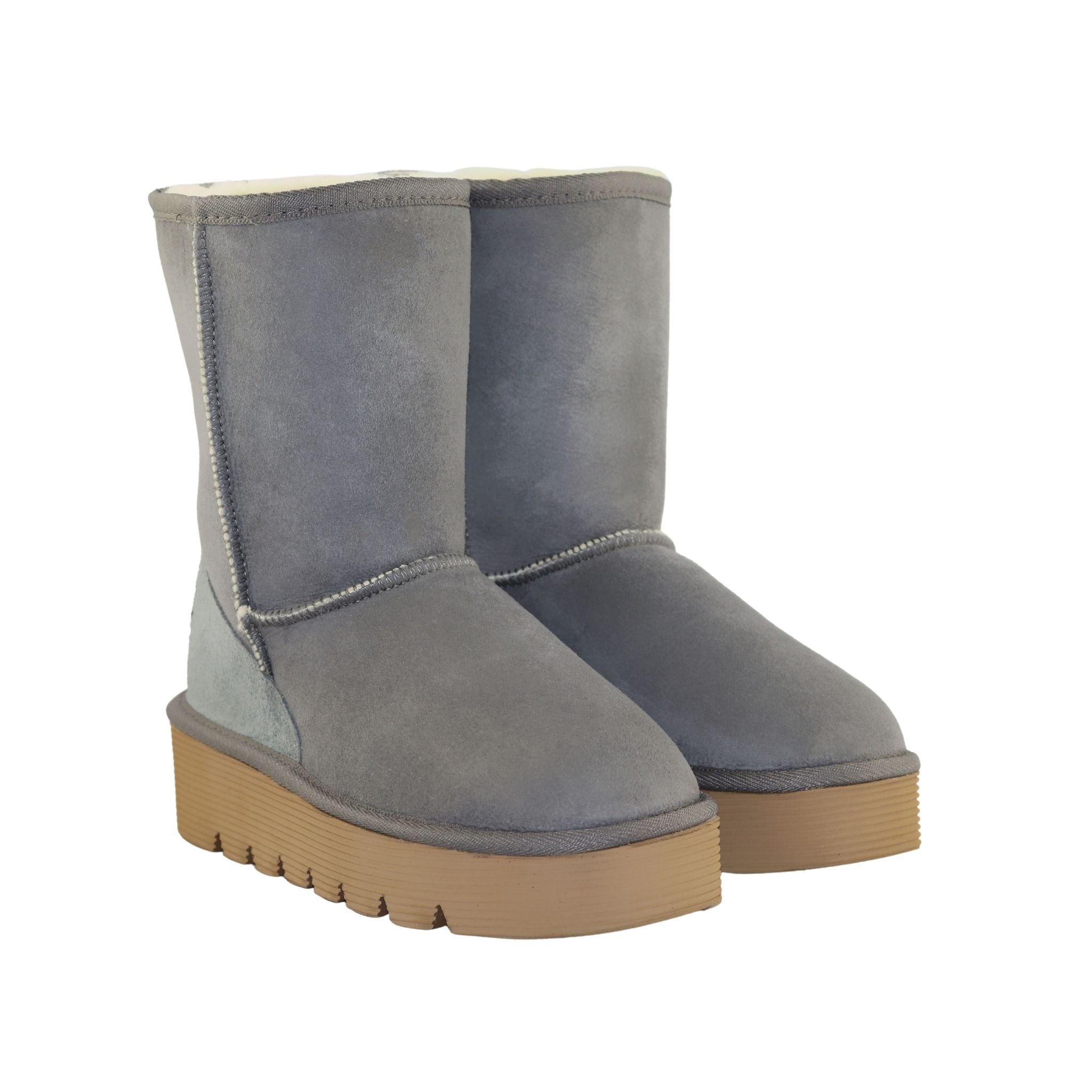 Sheepskins Downunder Platform Short Grey Pairs Front Womens Australian Made Sheepskin UGG Boot