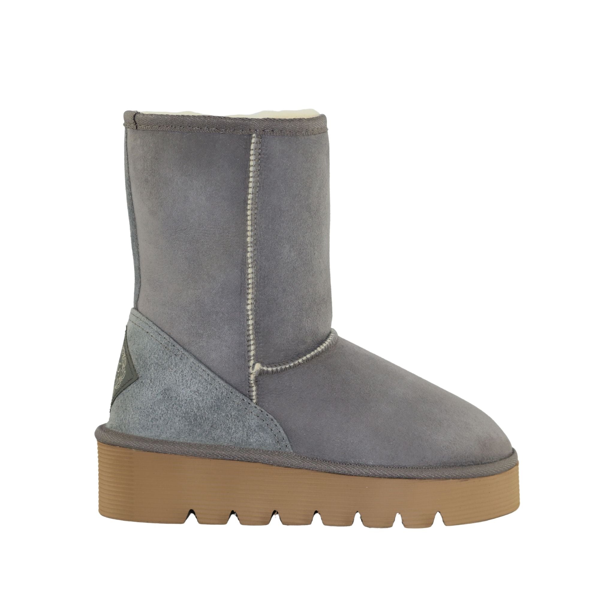 Sheepskins Downunder Platform Short Grey Side Womens Australian Made Sheepskin UGG Boot