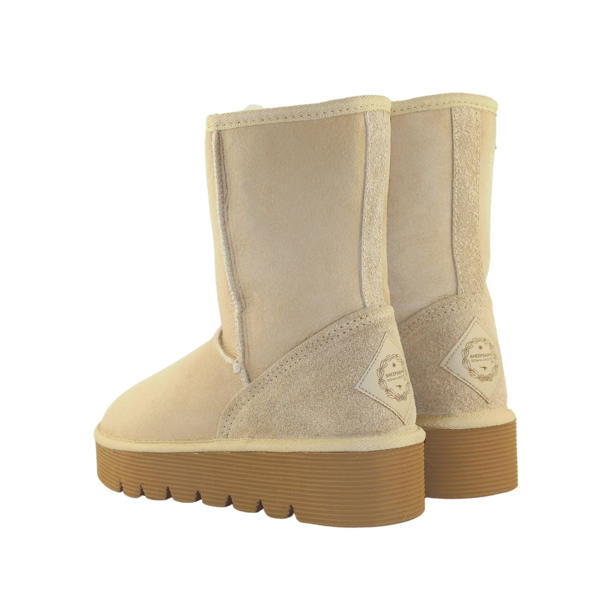 Sheepskins Downunder Platform Short Sand Pairs Back Womens Australian Made Sheepskin UGG Boot