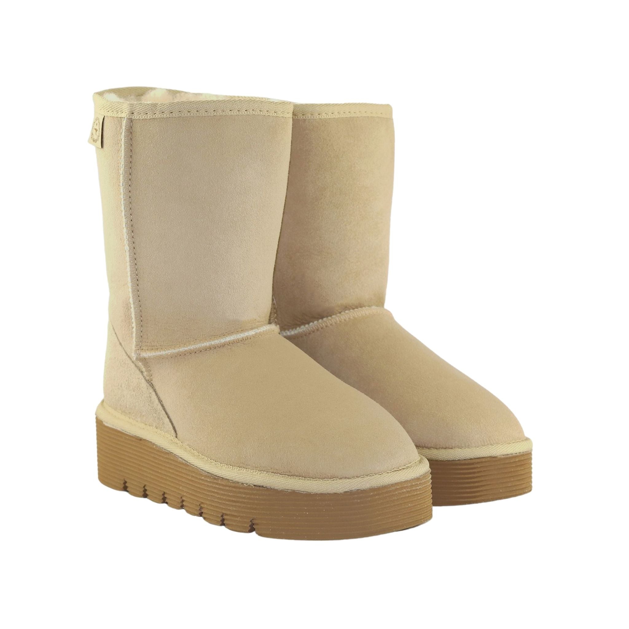 Sheepskins Downunder Platform Short Sand Pairs Front Womens Australian Made Sheepskin UGG Boot