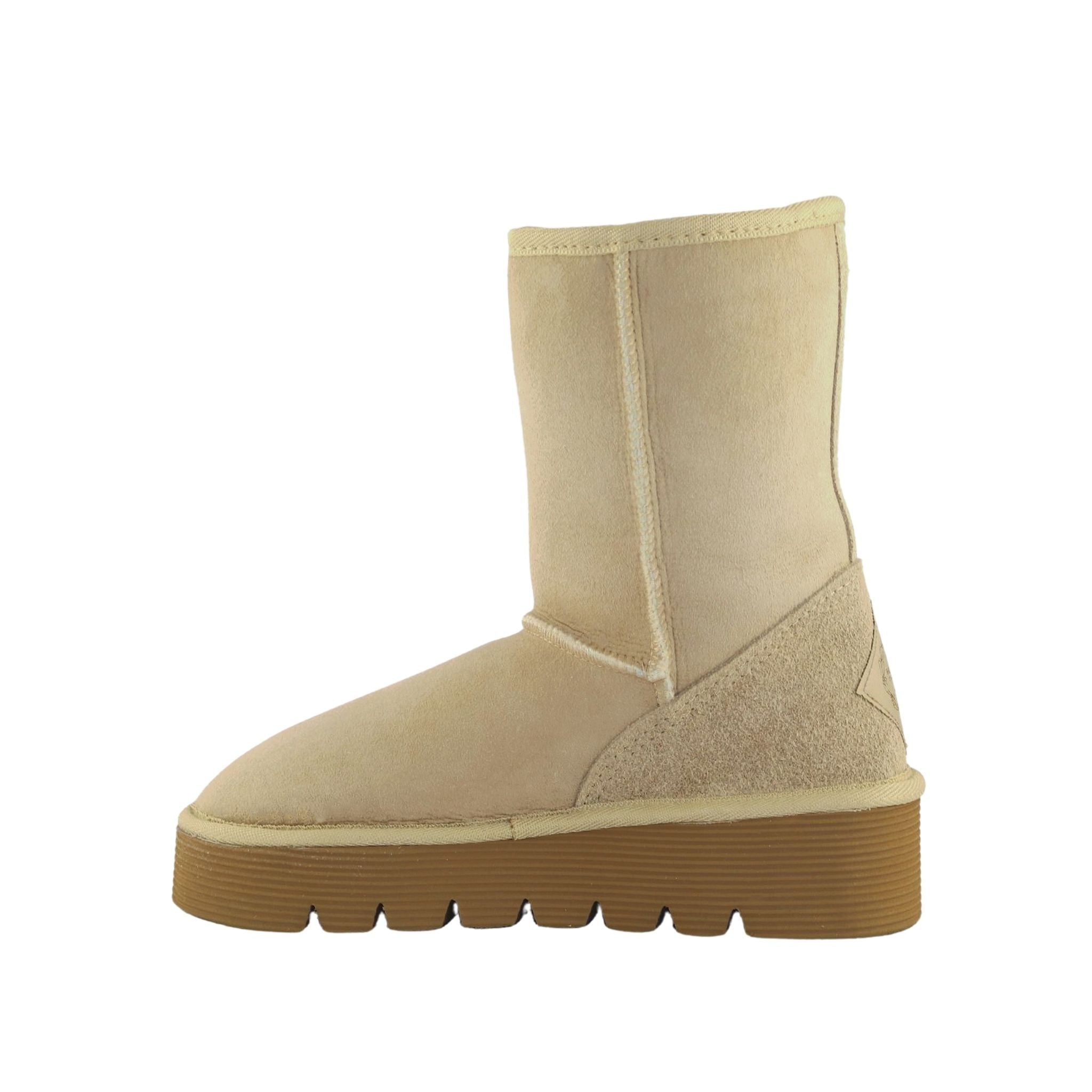Sheepskins Downunder Platform Short Sand Side Inner Womens Australian Made Sheepskin UGG Boot