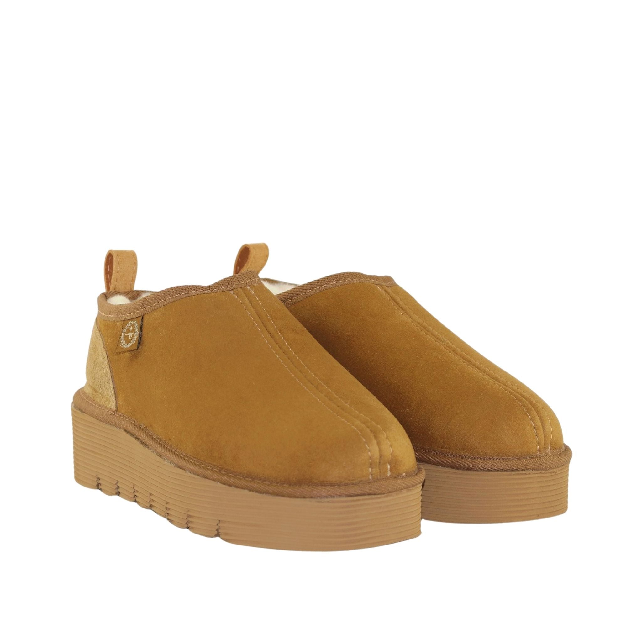 Sheepskins Downunder Platform Tasman Chestnut Pairs Front Womens Australian Made Sheepskin UGG Slipper