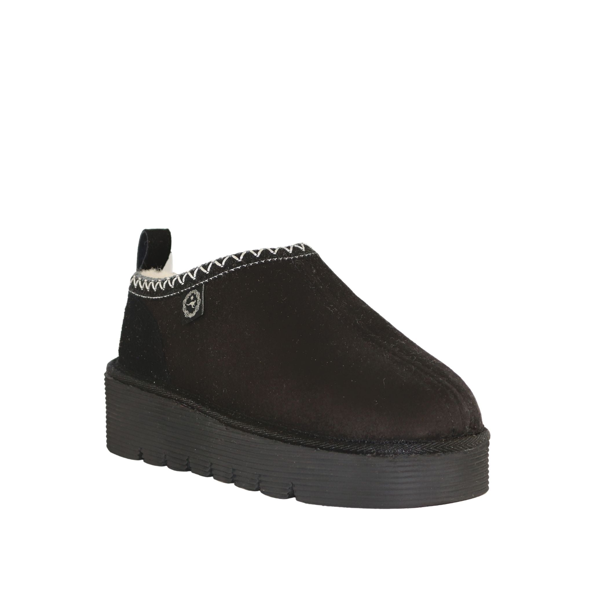 Sheepskins Downunder Platform Tasman Tazz Black Black Front 120 Womens Australian Made Sheepskin UGG Slipper