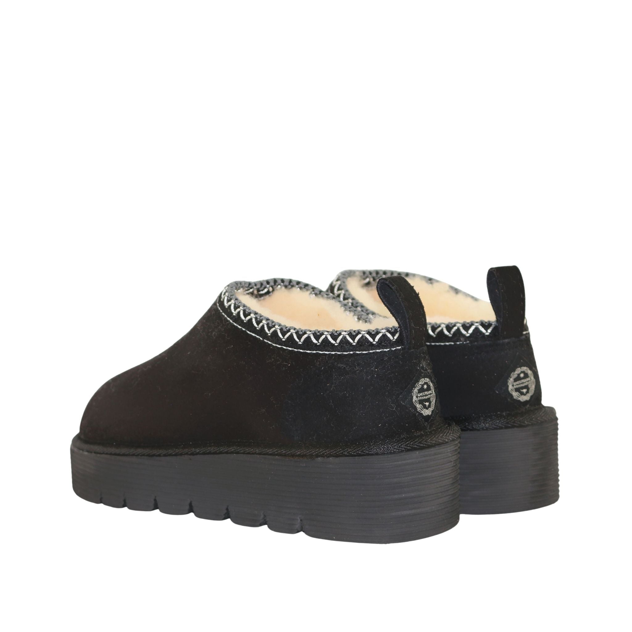 Sheepskins Downunder Platform Tasman Tazz Black Black Pairs Back Womens Australian Made Sheepskin UGG Slipper