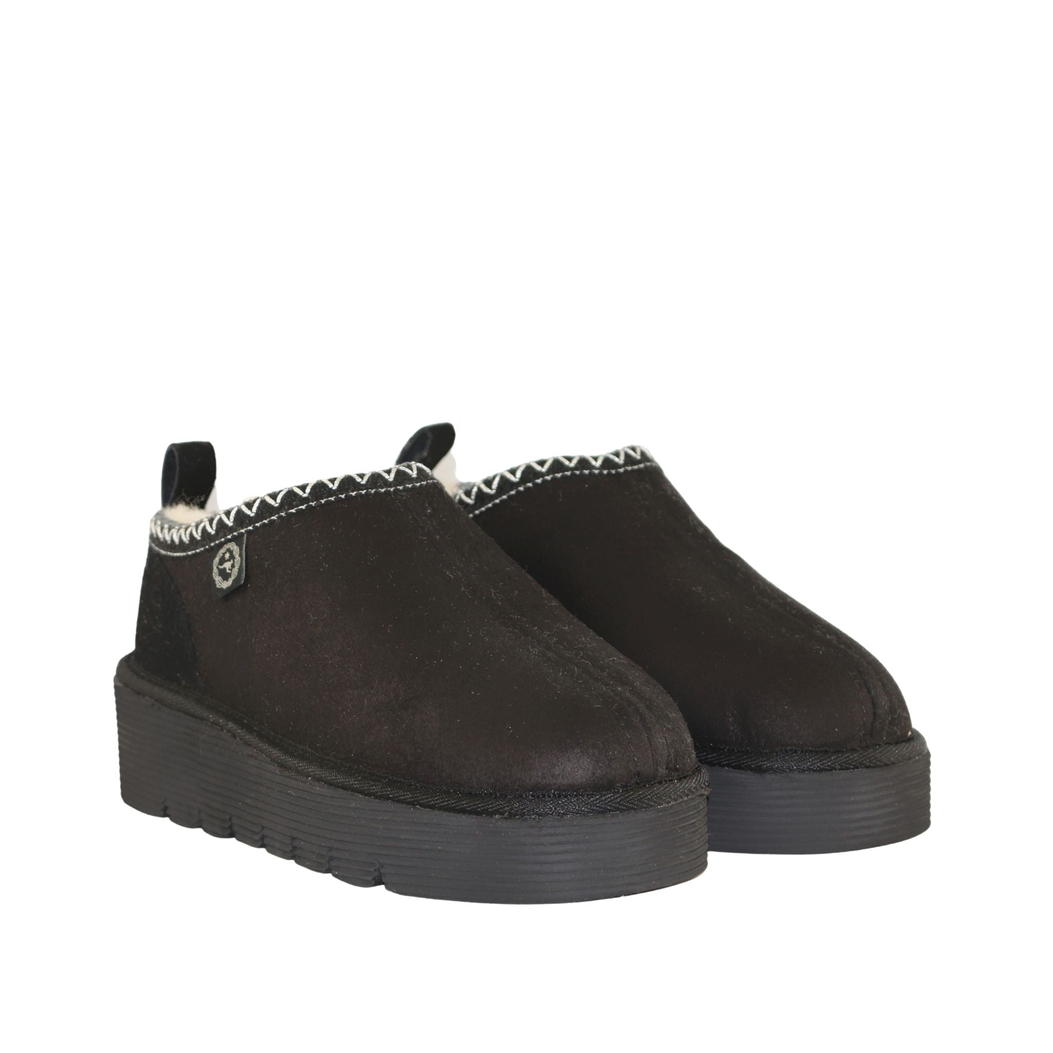 Sheepskins Downunder Platform Tasman Tazz Black Black Pairs Front Womens Australian Made Sheepskin UGG Slipper