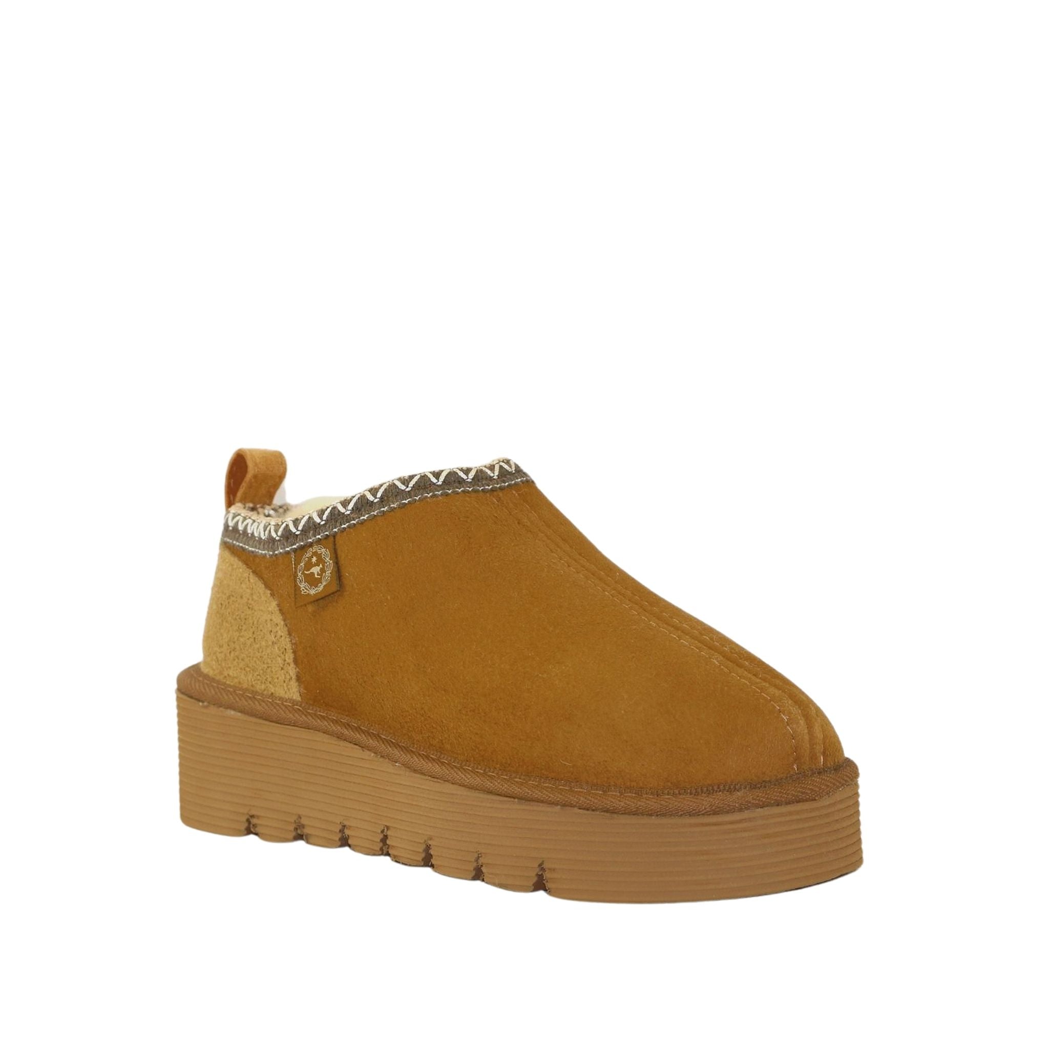 Sheepskins Downunder Platform Tasman Tazz Chestnut Chocolate Front 120 Womens Australian Made Sheepskin UGG Slipper