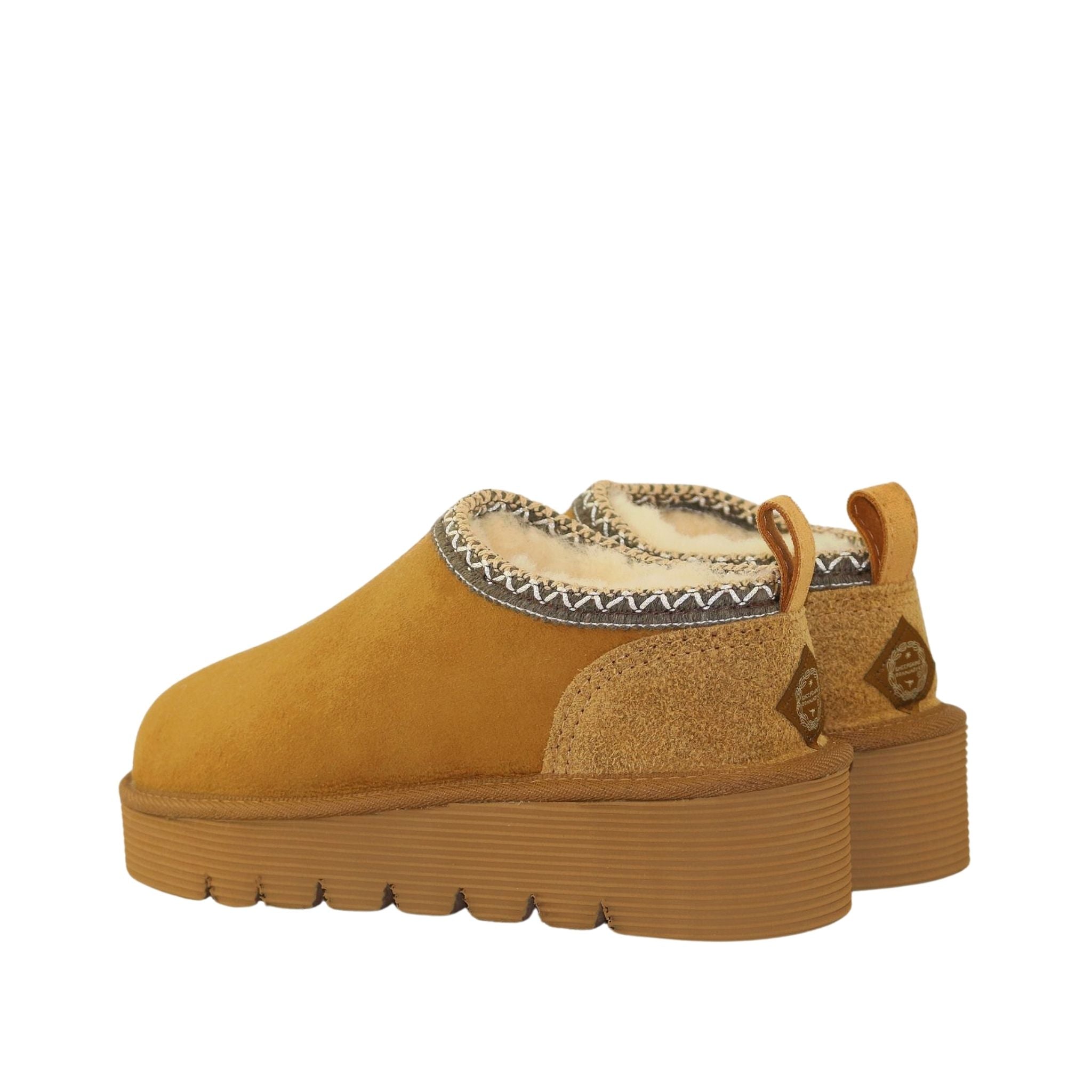 Sheepskins Downunder Platform Tasman Tazz Chestnut Chocolate Pairs Back Womens Australian Made Sheepskin UGG Slipper