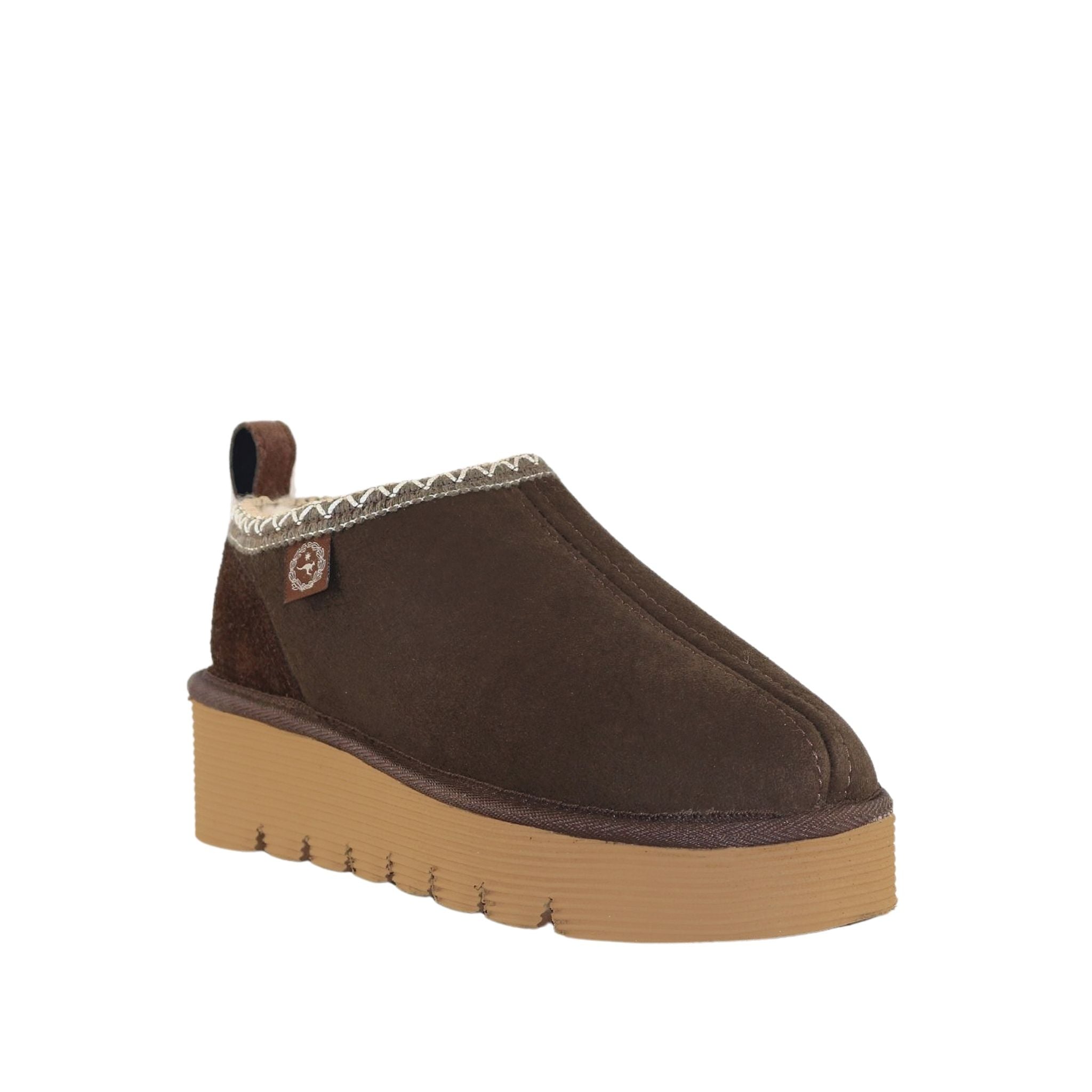 Sheepskins Downunder Platform Tasman Tazz Chocolate Chocolate Front 120 Womens Australian Made Sheepskin UGG Slipper