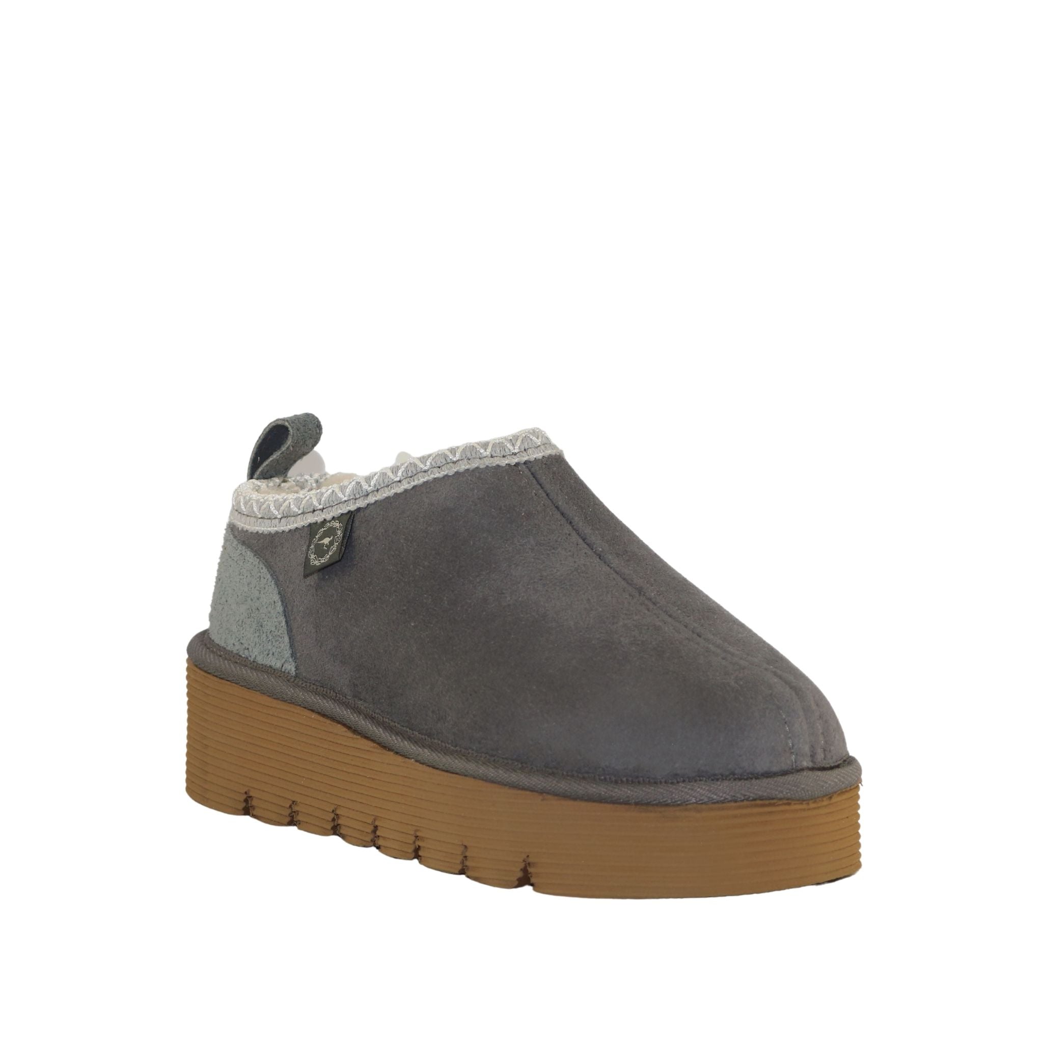 Sheepskins Downunder Platform Tasman Tazz Grey Grey Front 120 Womens Australian Made Sheepskin UGG Slipper