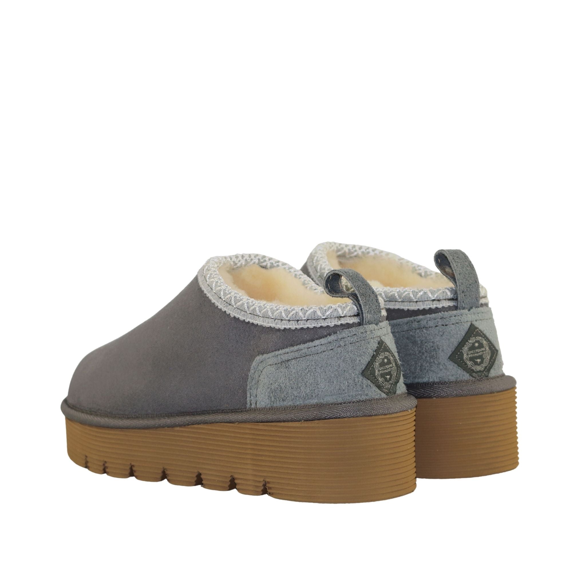 Sheepskins Downunder Platform Tasman Tazz Grey Grey Pairs Back Womens Australian Made Sheepskin UGG Slipper