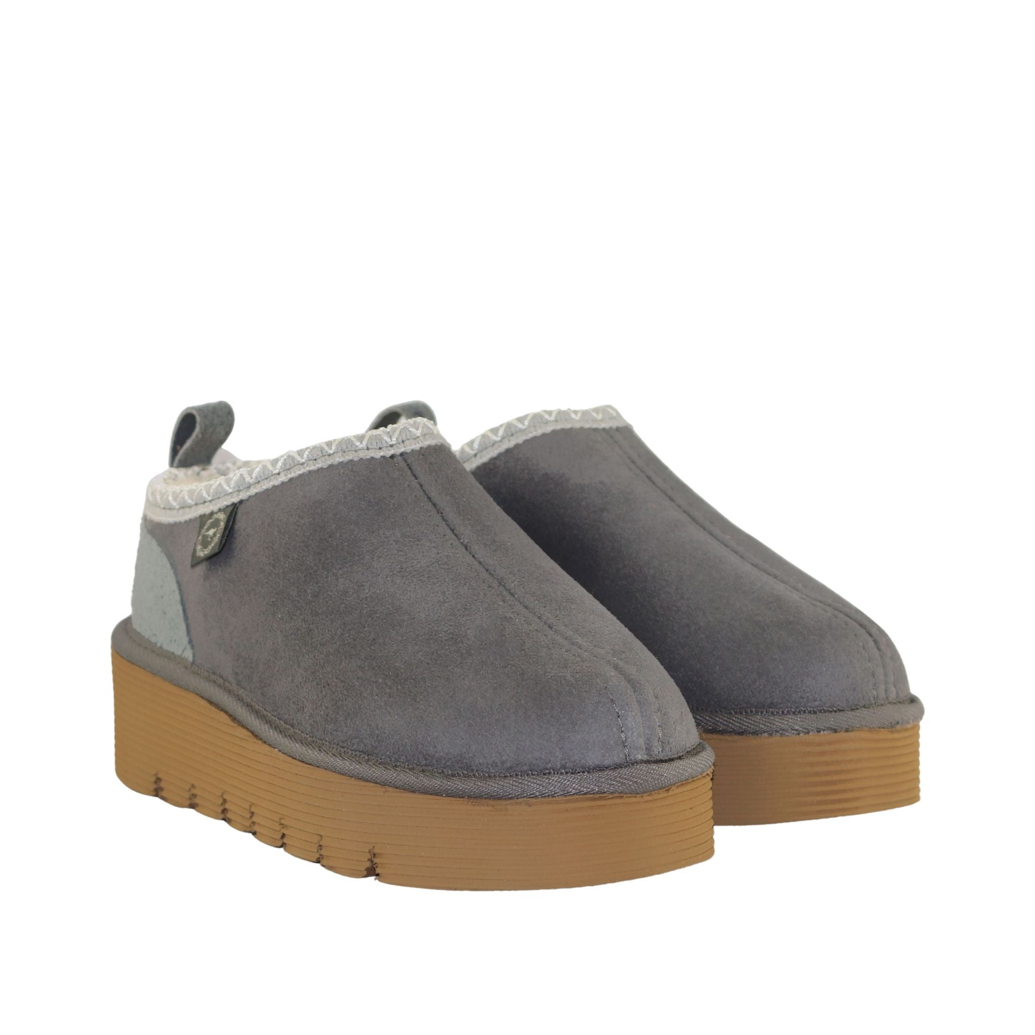 Sheepskins Downunder Platform Tasman Tazz Grey Grey Pairs Front Womens Australian Made Sheepskin UGG Slipper