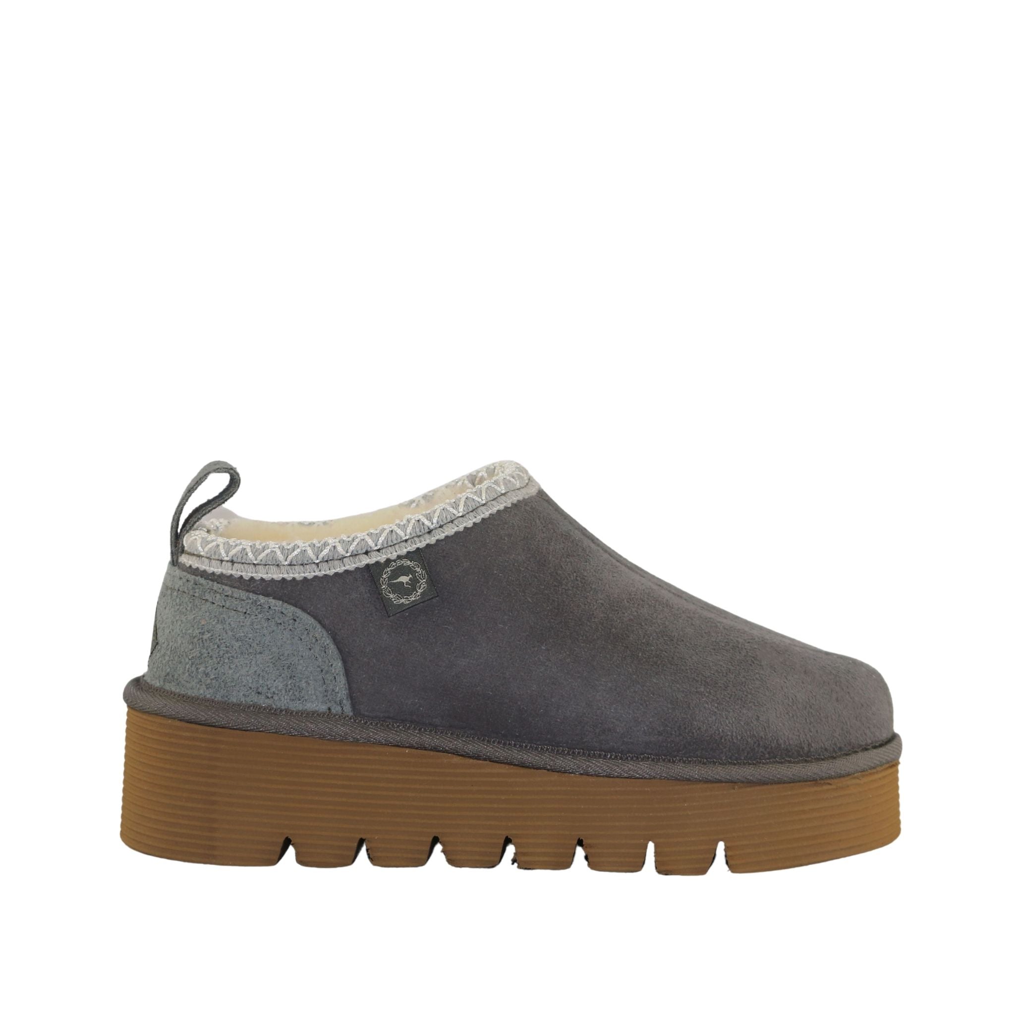 Sheepskins Downunder Platform Tasman Tazz Grey Grey Side Womens Australian Made Sheepskin UGG Slipper