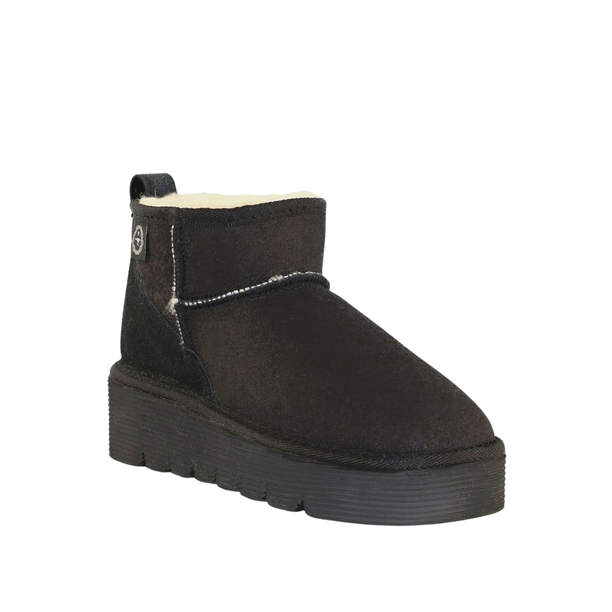 Sheepskins Downunder Platform Ultra Black Front 120 Womens Australian Made Sheepskin UGG Boot
