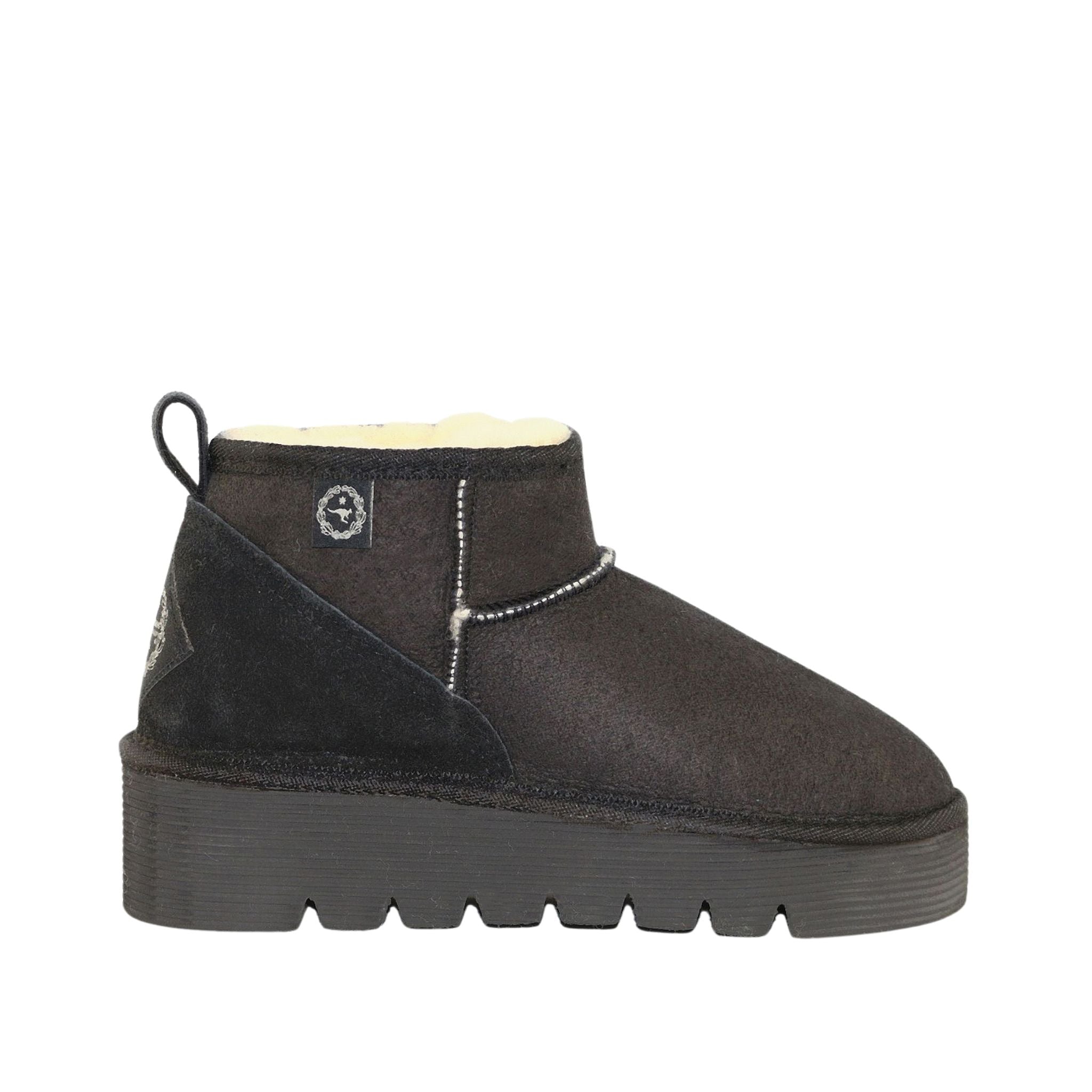 Sheepskins Downunder Platform Ultra Black Side Womens Australian Made Sheepskin UGG Boot