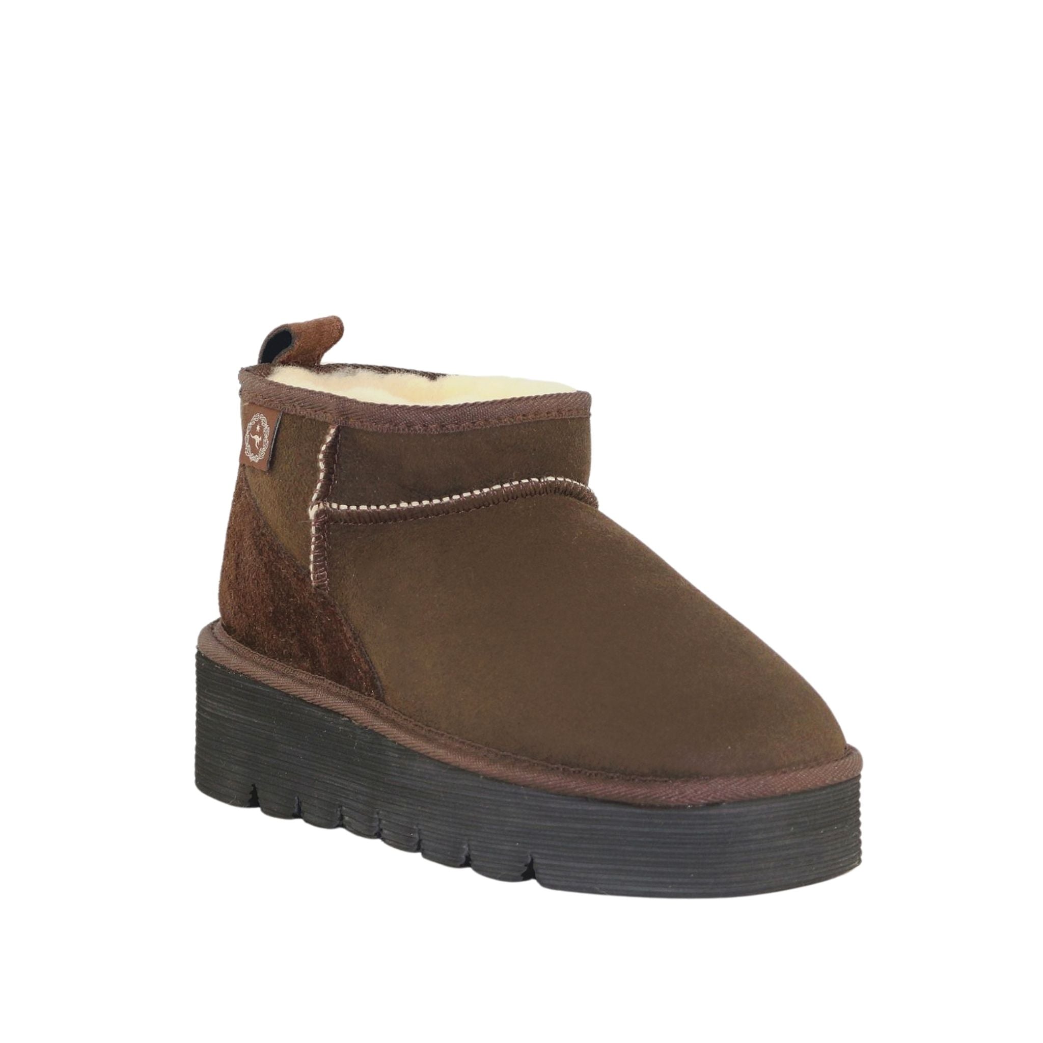 Sheepskins Downunder Platform Ultra Chocolate Front 120 Womens Australian Made Sheepskin UGG Boot