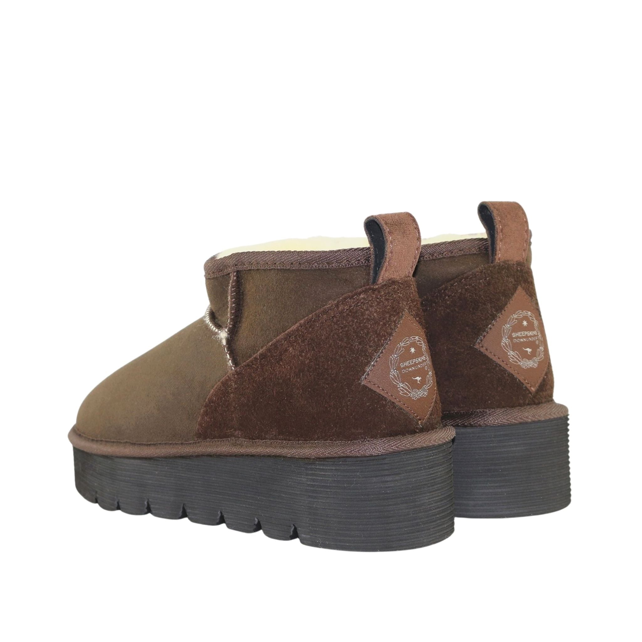 Sheepskins Downunder Platform Ultra Chocolate Pairs Back Womens Australian Made Sheepskin UGG Boot