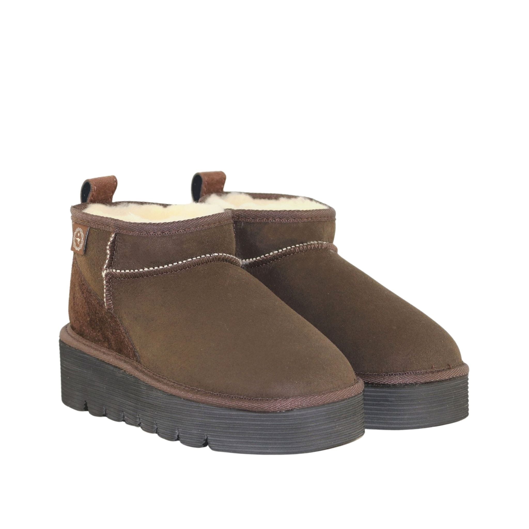 Sheepskins Downunder Platform Ultra Chocolate Pairs Front Womens Australian Made Sheepskin UGG Boot