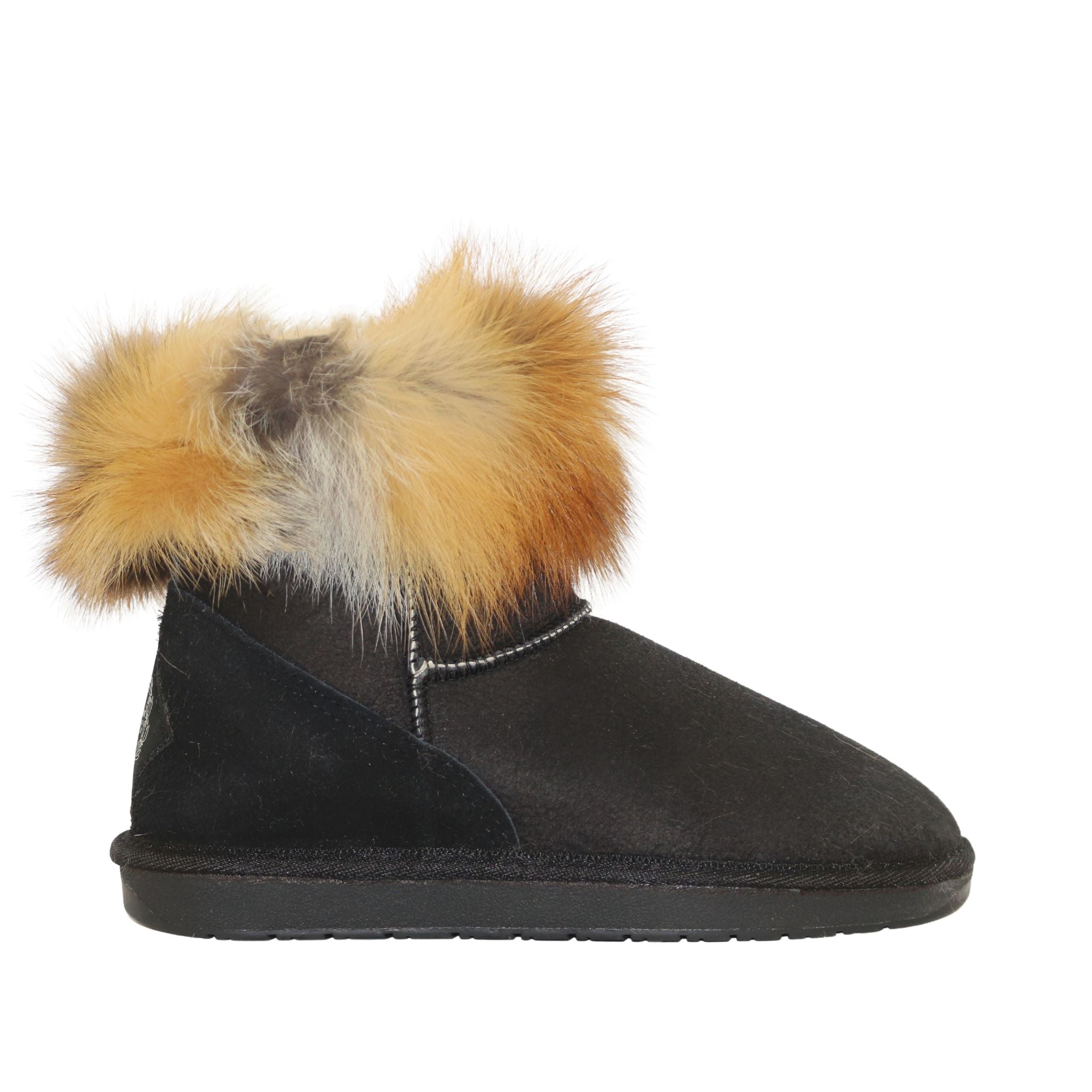 Sheepskins Downunder Premium Fox Mini Black Side Womens Australian Made Sheepskin UGG Boot
