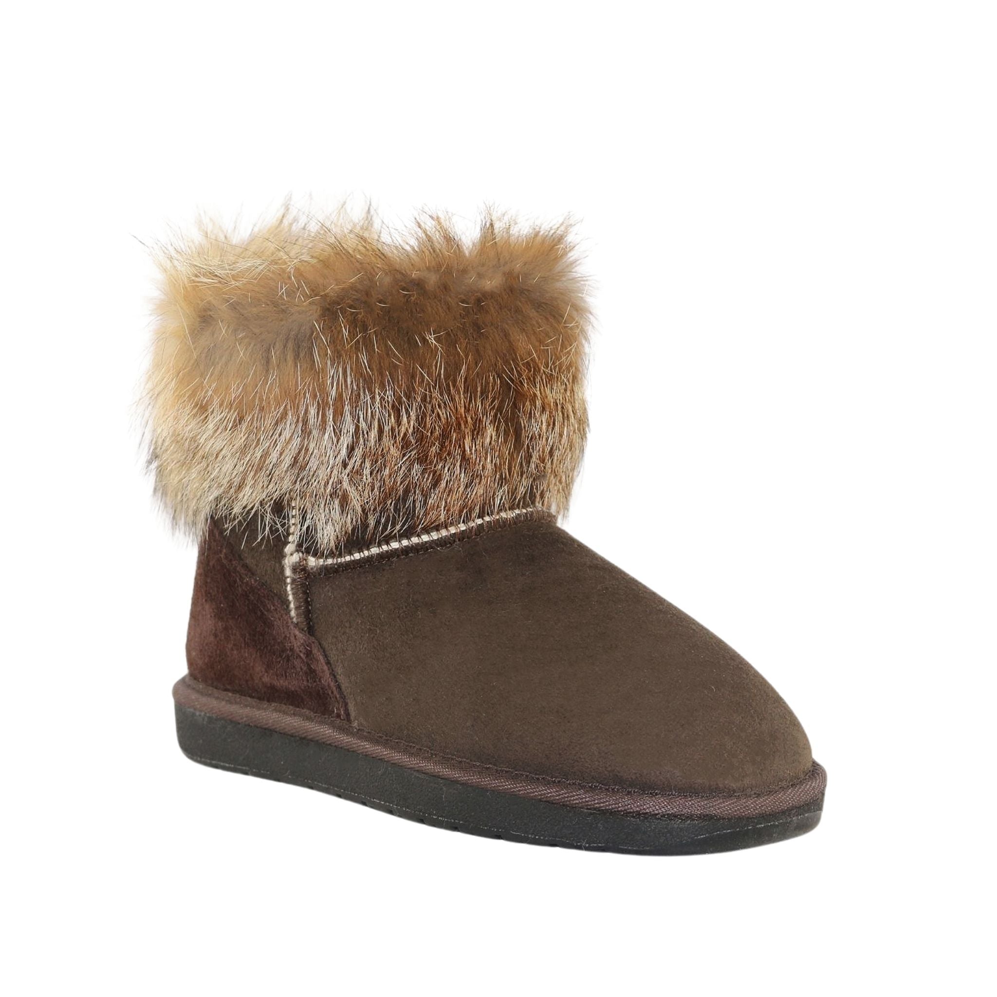 Sheepskins Downunder Premium Fox Mini Chocolate Front 120 Womens Australian Made Sheepskin UGG Boot