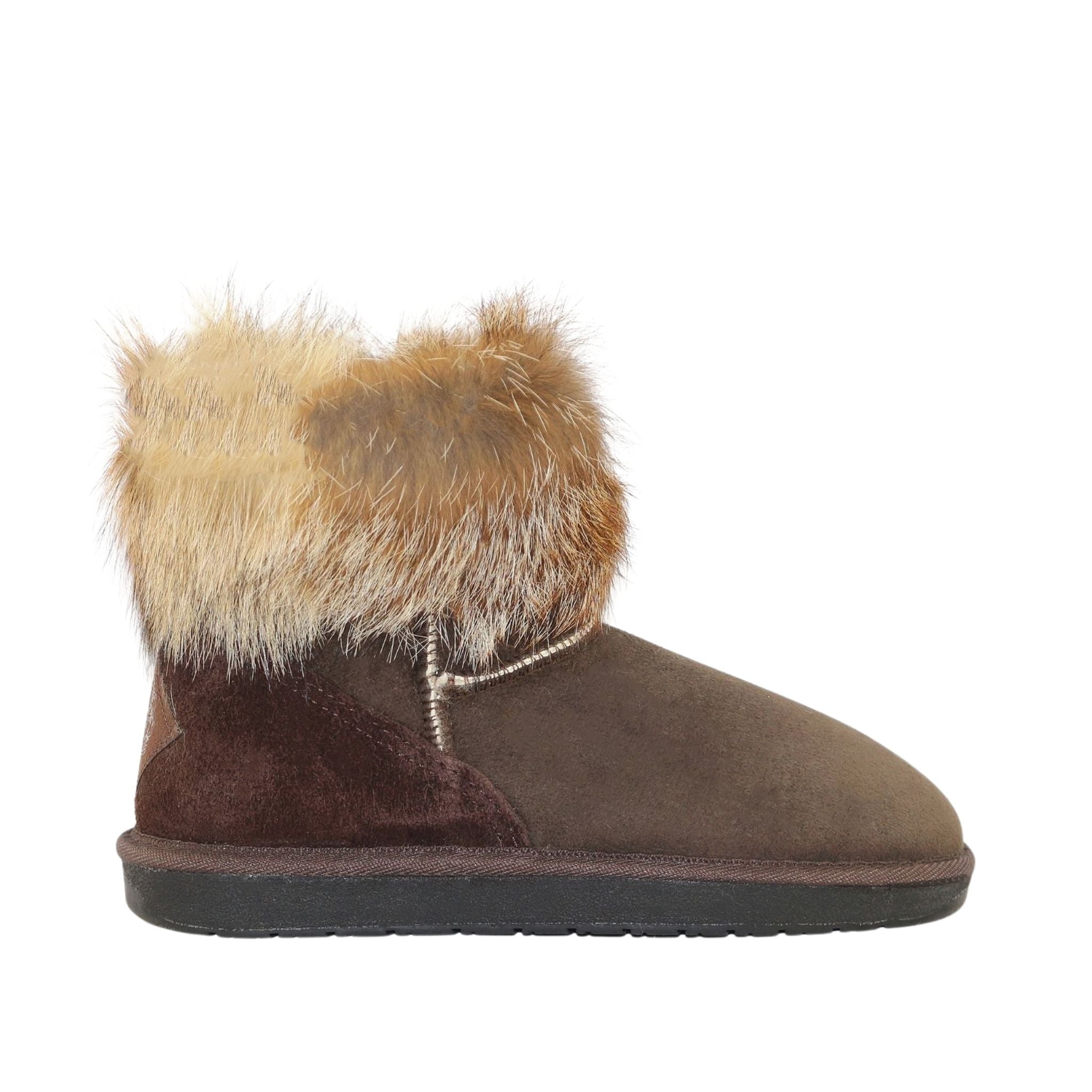Sheepskins Downunder Premium Fox Mini Chocolate Side Womens Australian Made Sheepskin UGG Boot