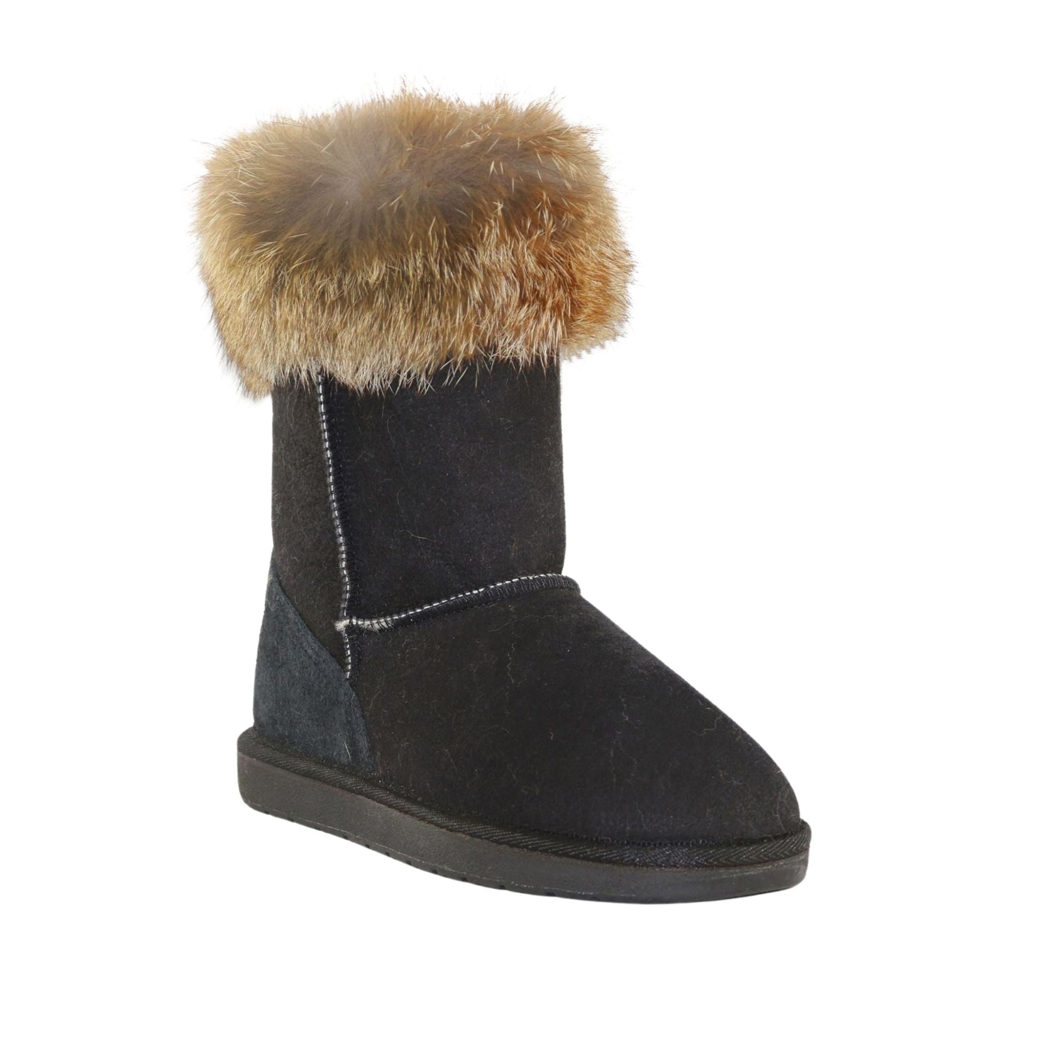 Sheepskins Downunder Premium Fox Short Black Front 120 Womens Australian Made Sheepskin UGG Boot