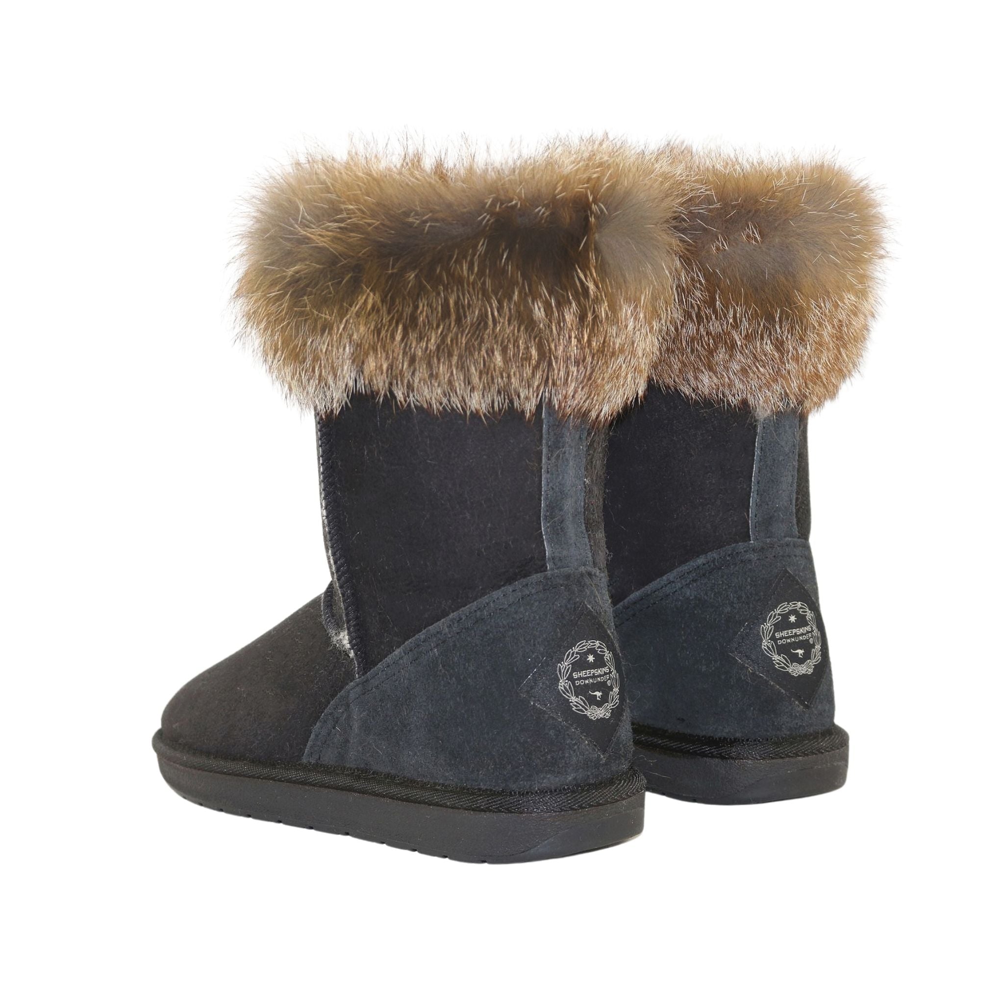 Sheepskins Downunder Premium Fox Short Black Pairs Back Womens Australian Made Sheepskin UGG Boot
