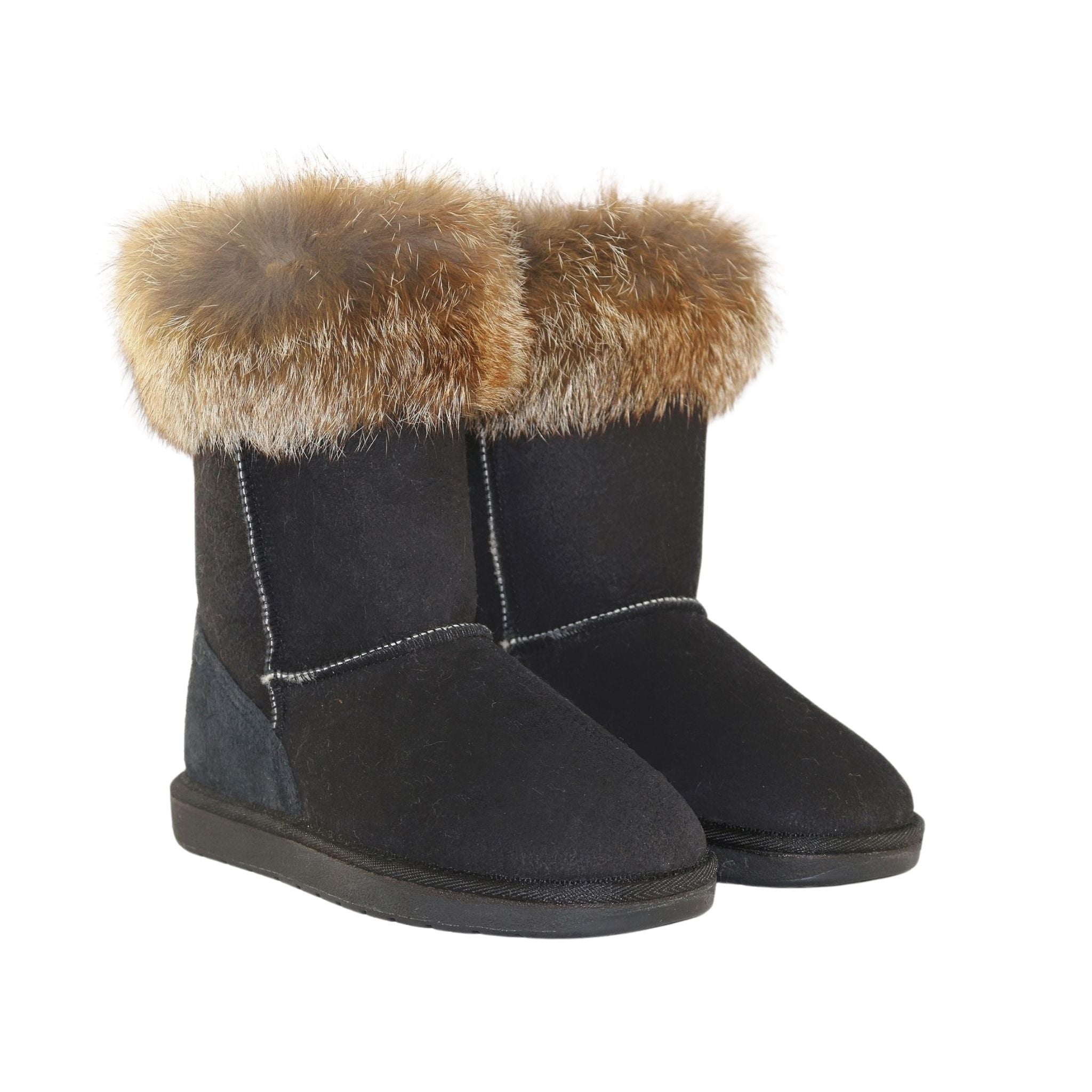 Sheepskins Downunder Premium Fox Short Black Pairs Front Womens Australian Made Sheepskin UGG Boot