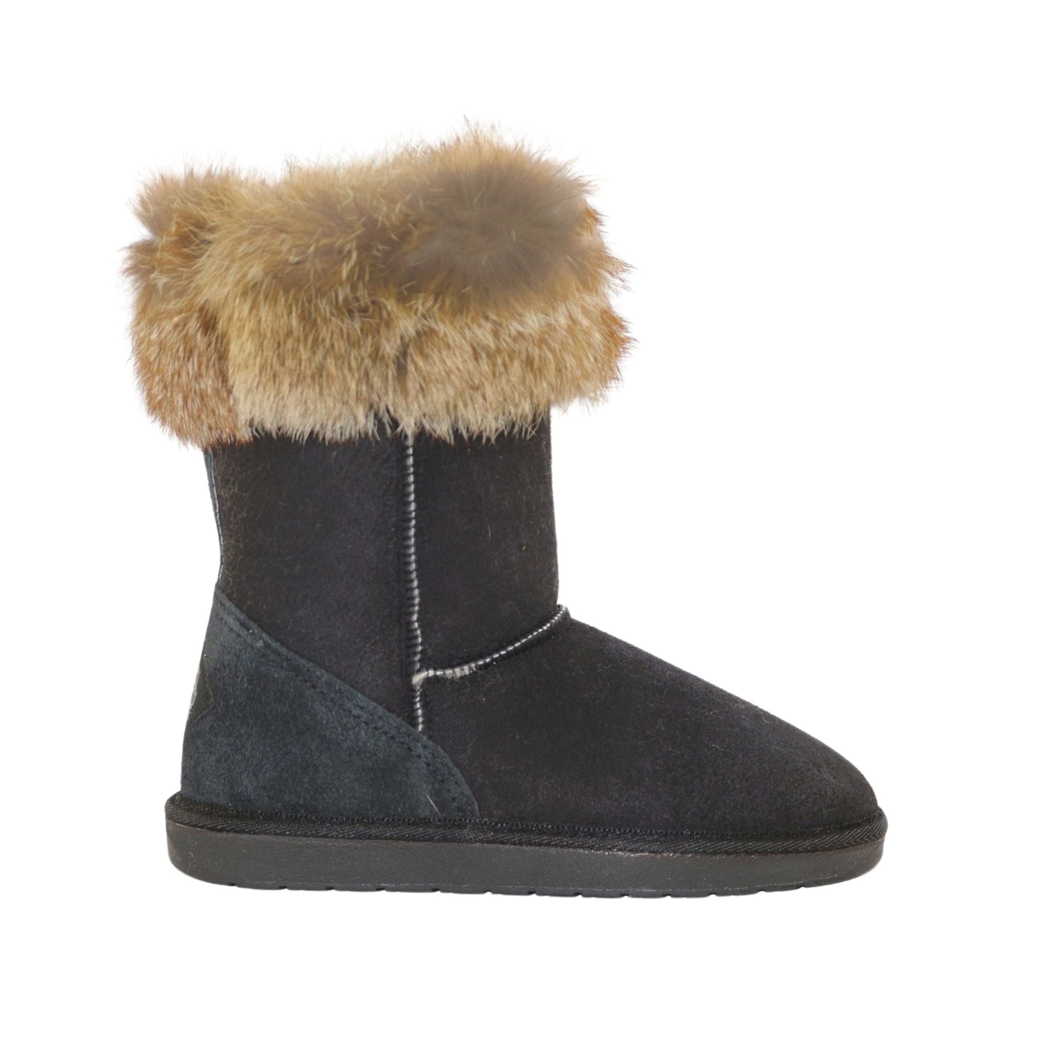 Sheepskins Downunder Premium Fox Short Black Side Womens Australian Made Sheepskin UGG Boot