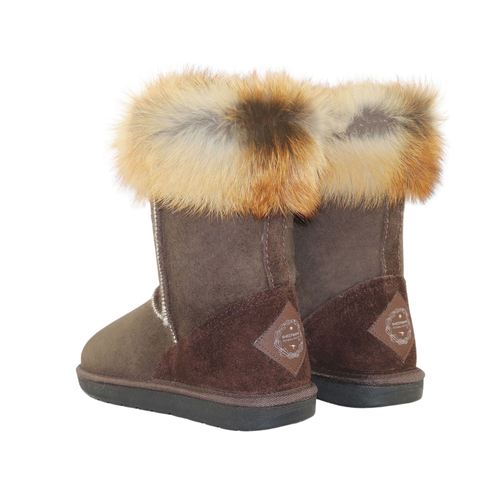 Sheepskins Downunder Premium Fox Short Chocolate Pairs Back Womens Australian Made Sheepskin UGG Boot