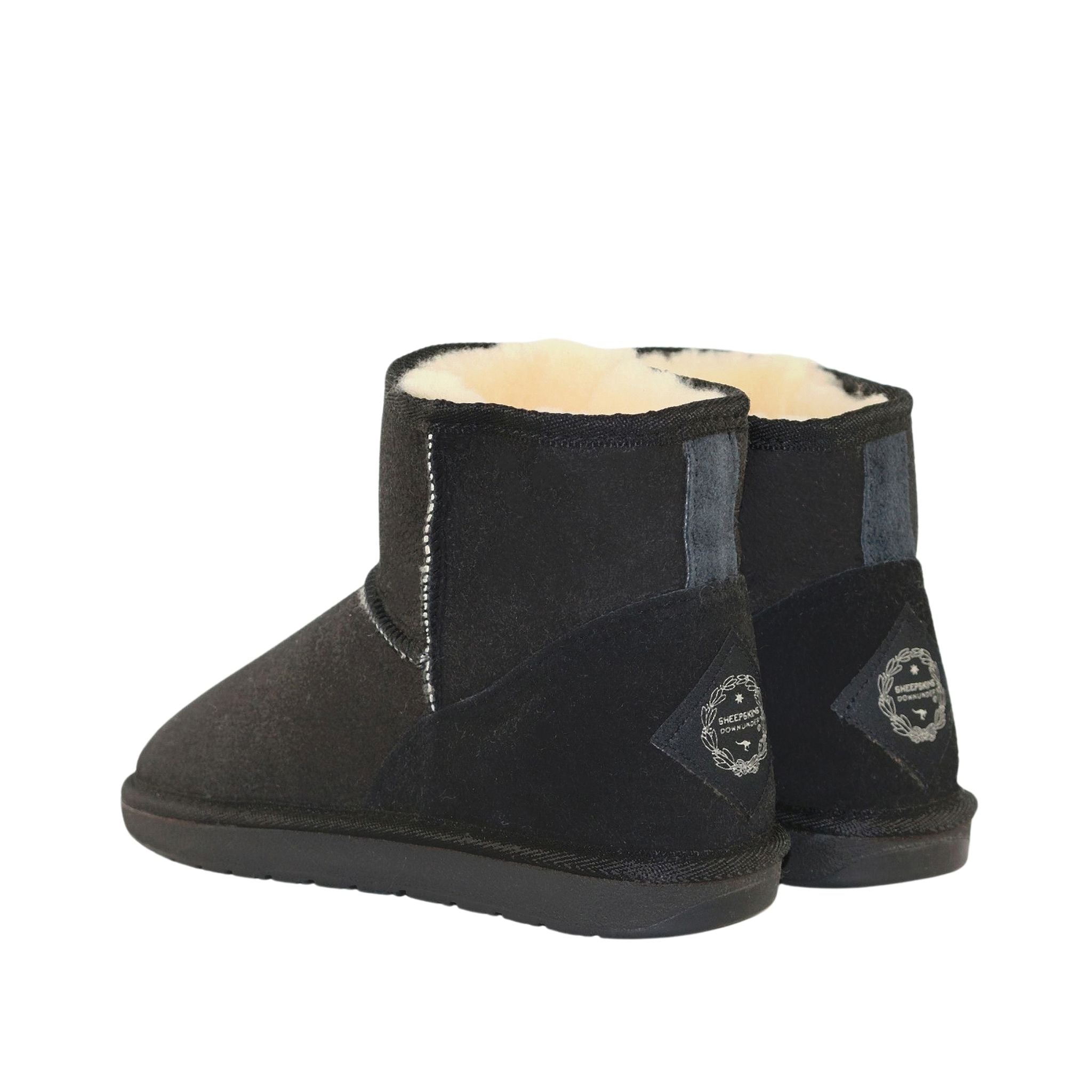 Sheepskins Downunder Premium Mini Black Pairs Back Womens Australian Made Sheepskin UGG Boot
