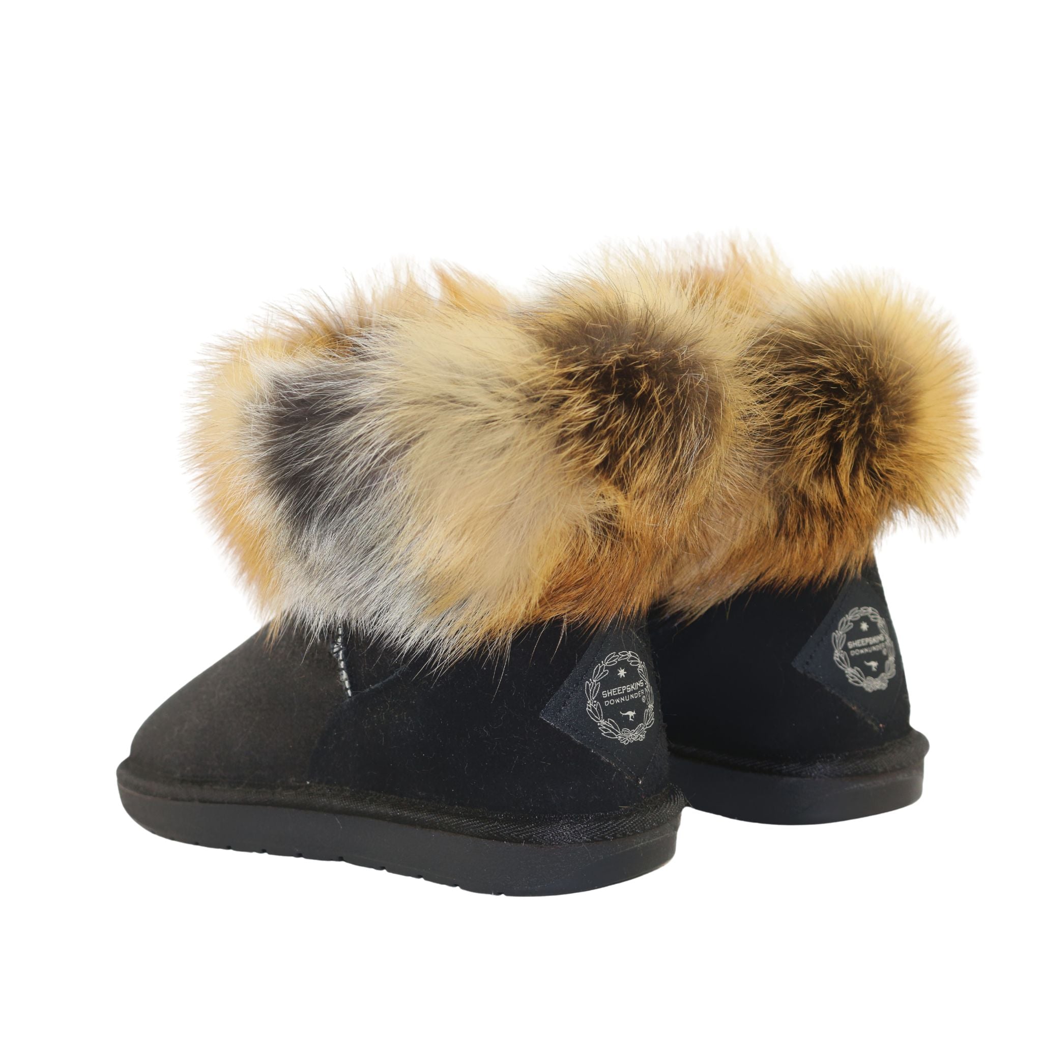 Sheepskins Downunder Premium Fox Mini Black Pairs Back Womens Australian Made Sheepskin UGG Boot
